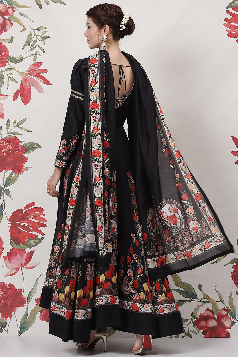 Rohit Bal Ivory Cotton Silk Anarkali Printed Suit Set image number 4