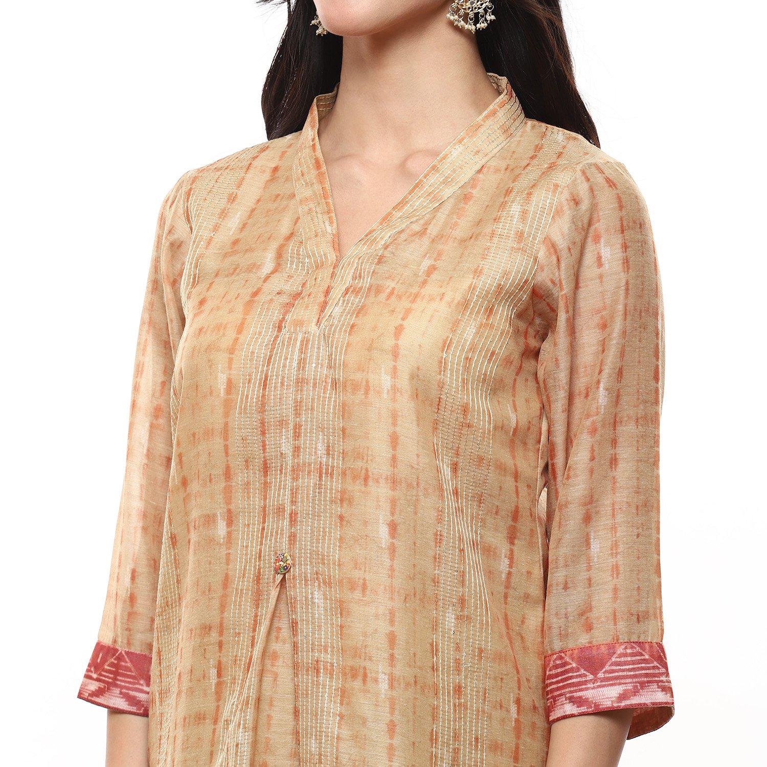 Mustard Chanderi Digital Print Unstitched Suit Set image number 1