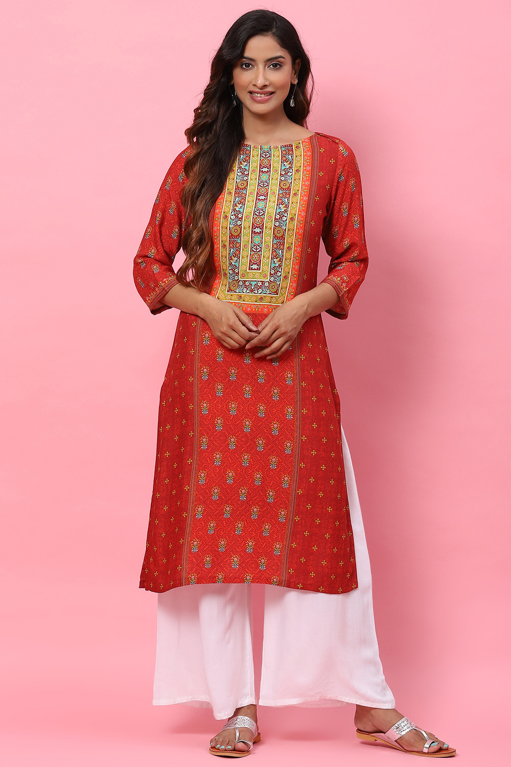 Mustard Straight Rayon Kurta image number 5