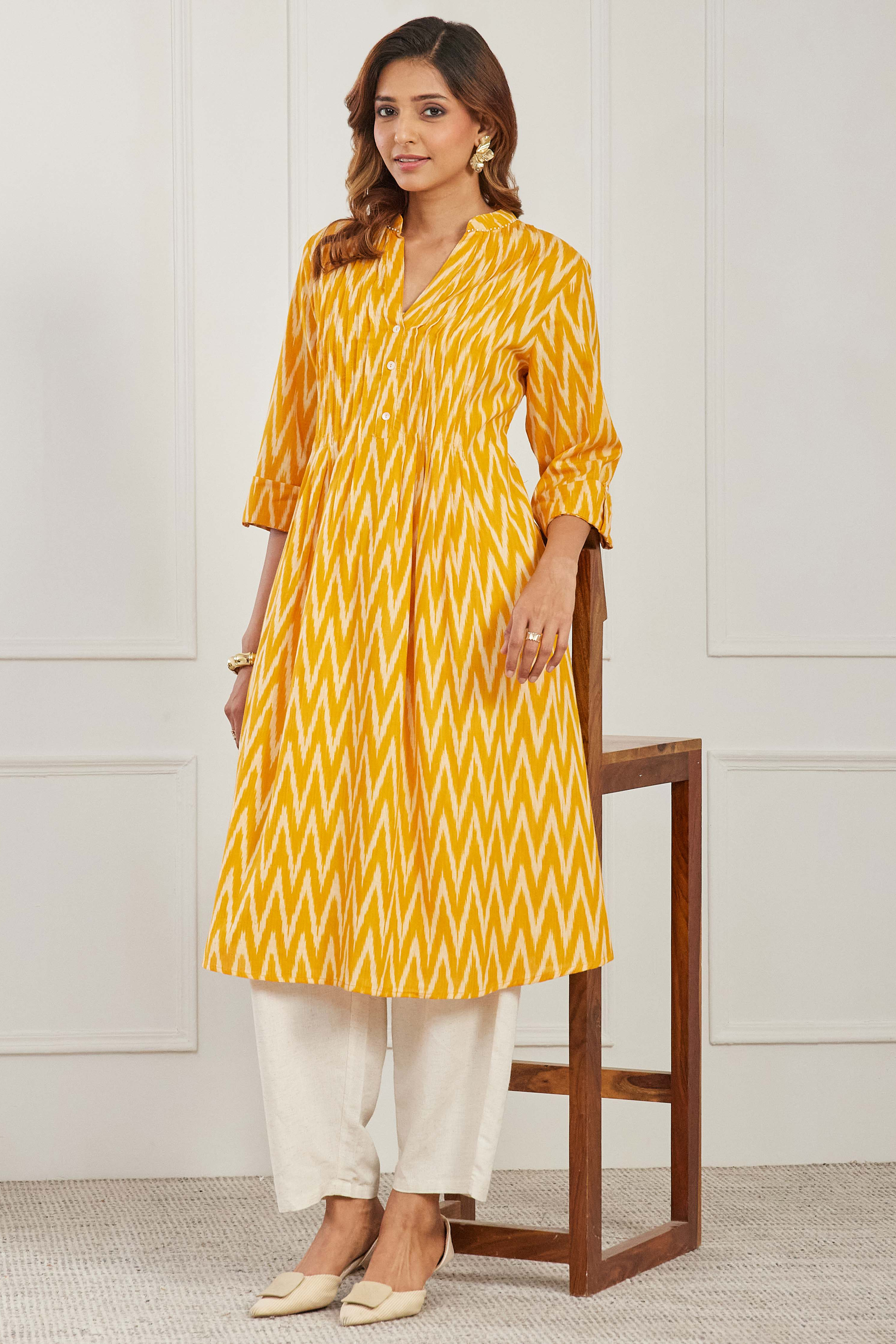 Yellow Cotton A Line Kurta image number 0