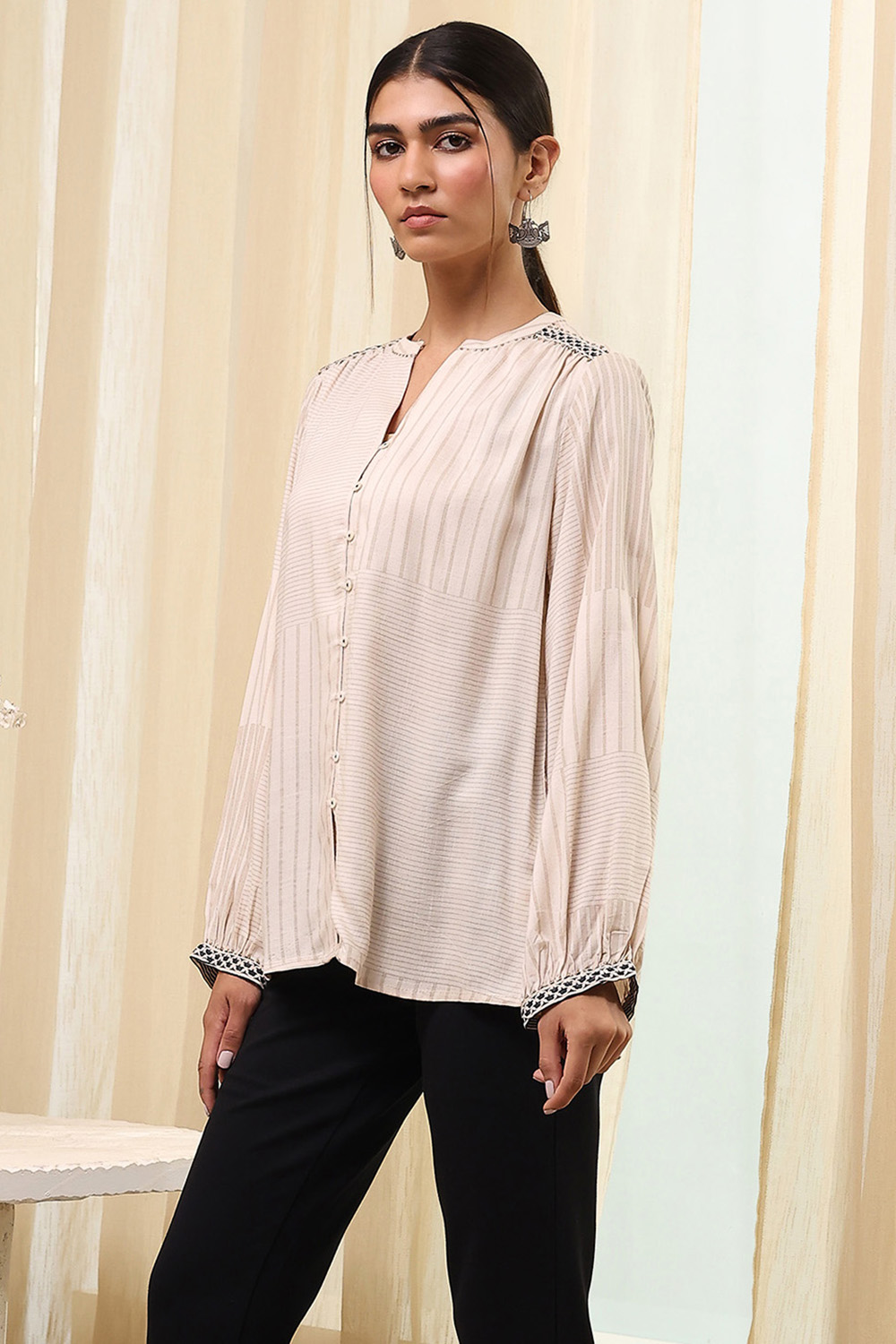 Honey Beige Viscose Rayon Printed Shirt image number 2