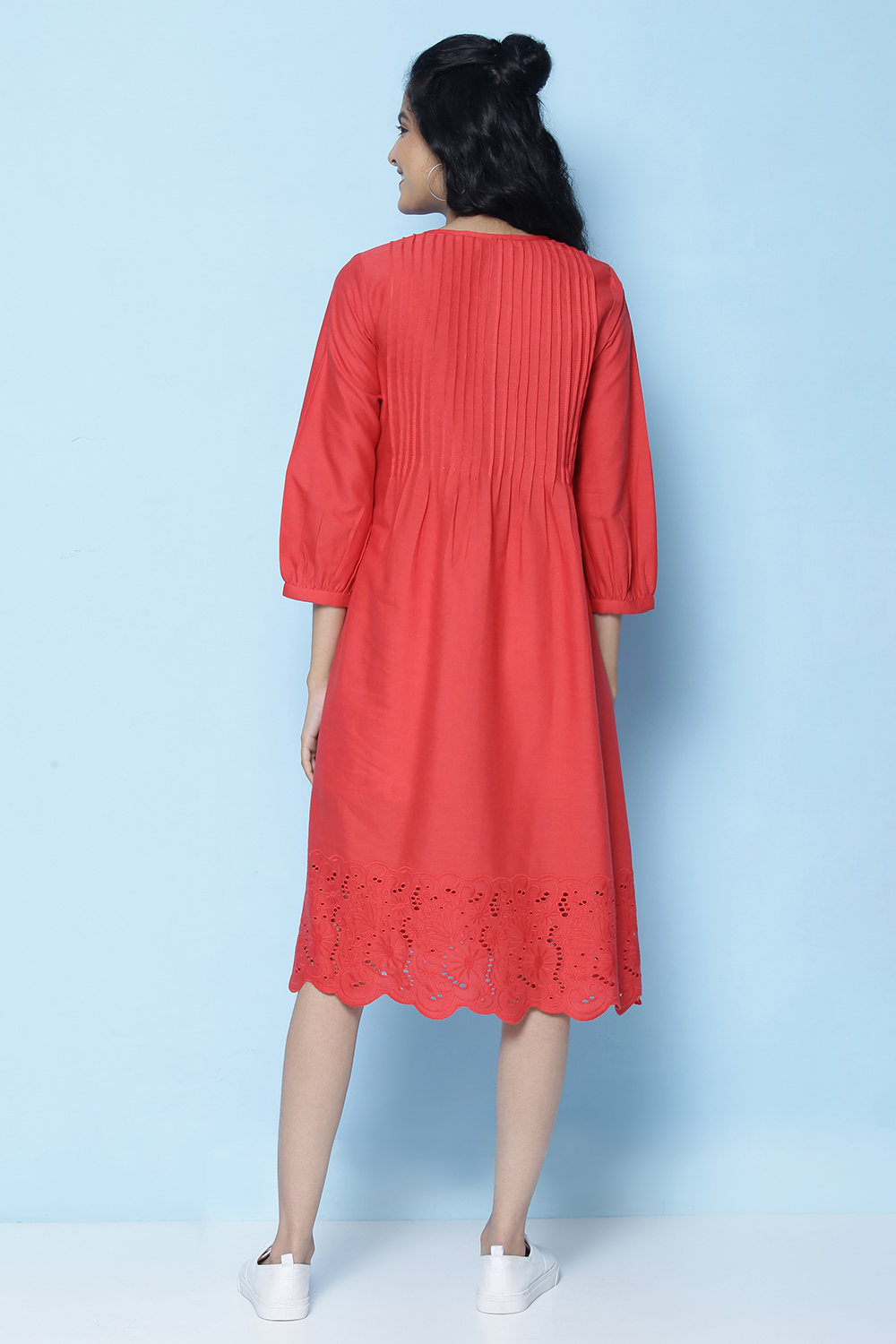 Black Cotton Flax Solid Kurta Dress image number 5