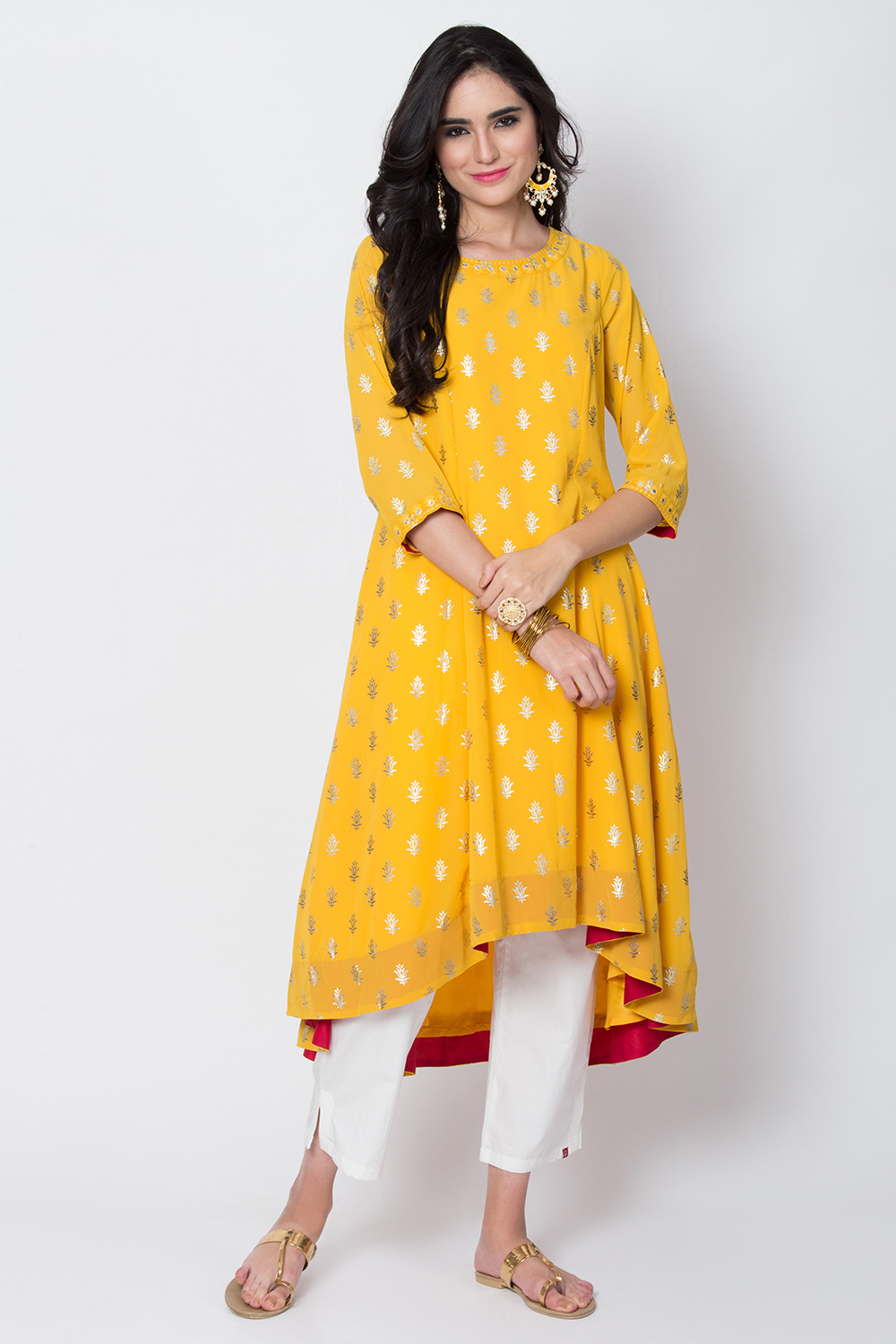 Fuchsia Art Silk A-Line Printed Kurta Dress image number 4