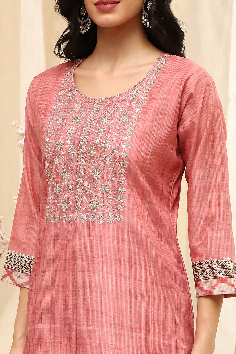 Pink Cotton Machine-Embroidered Unstitched Suit Set image number 2