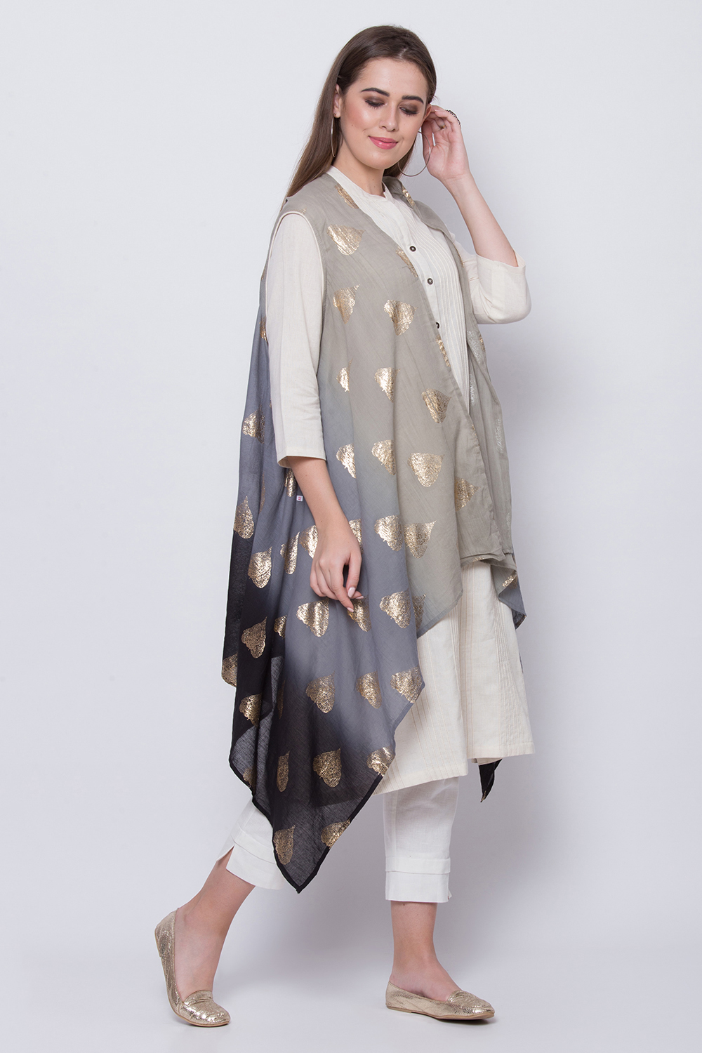 Natural Cotton Flax Straight Solid Kurta image number 3