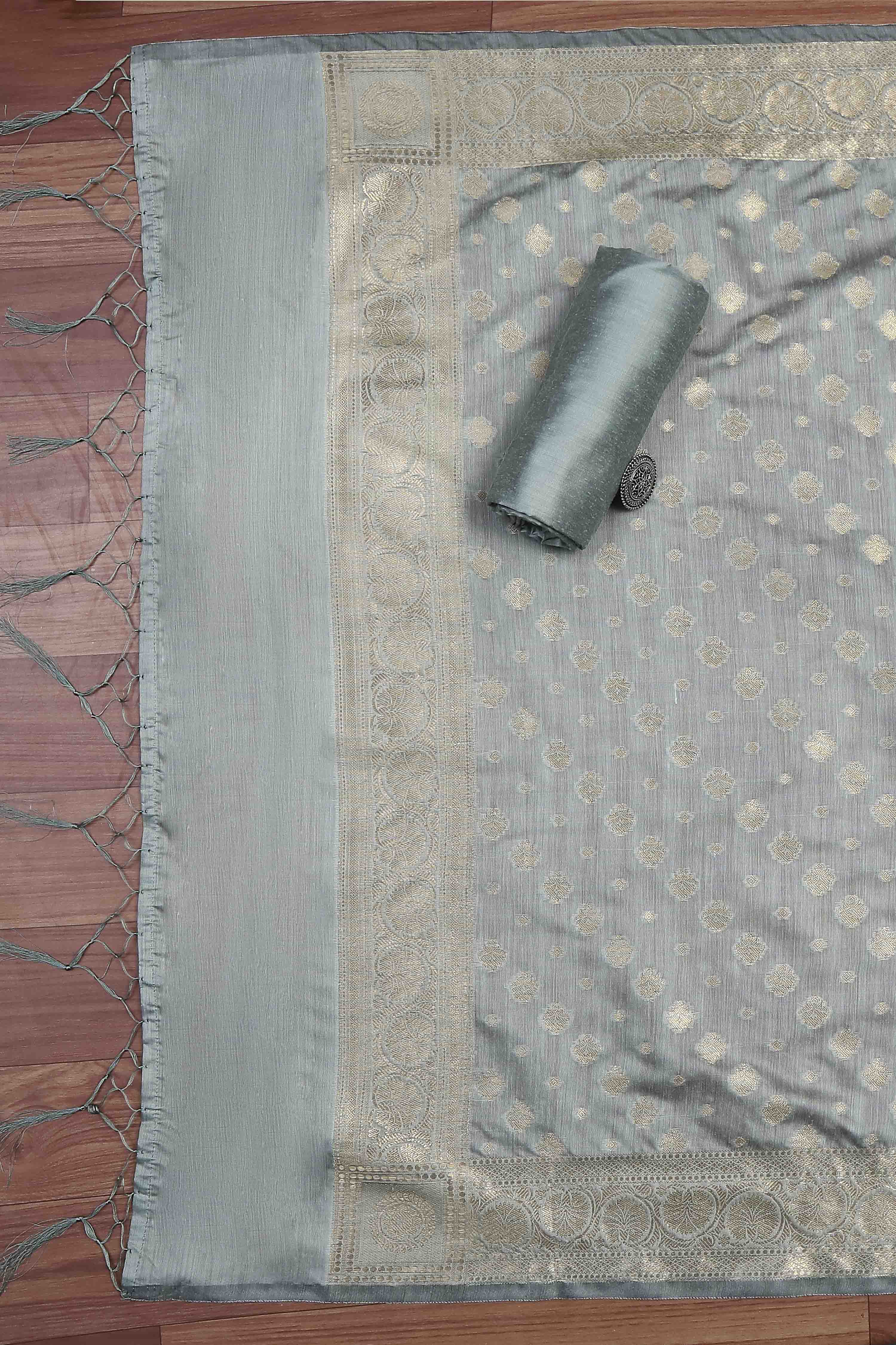 Dusty Mauve Banarasi Chanderi Banarasi Print Unstitched Suit Set image number 3