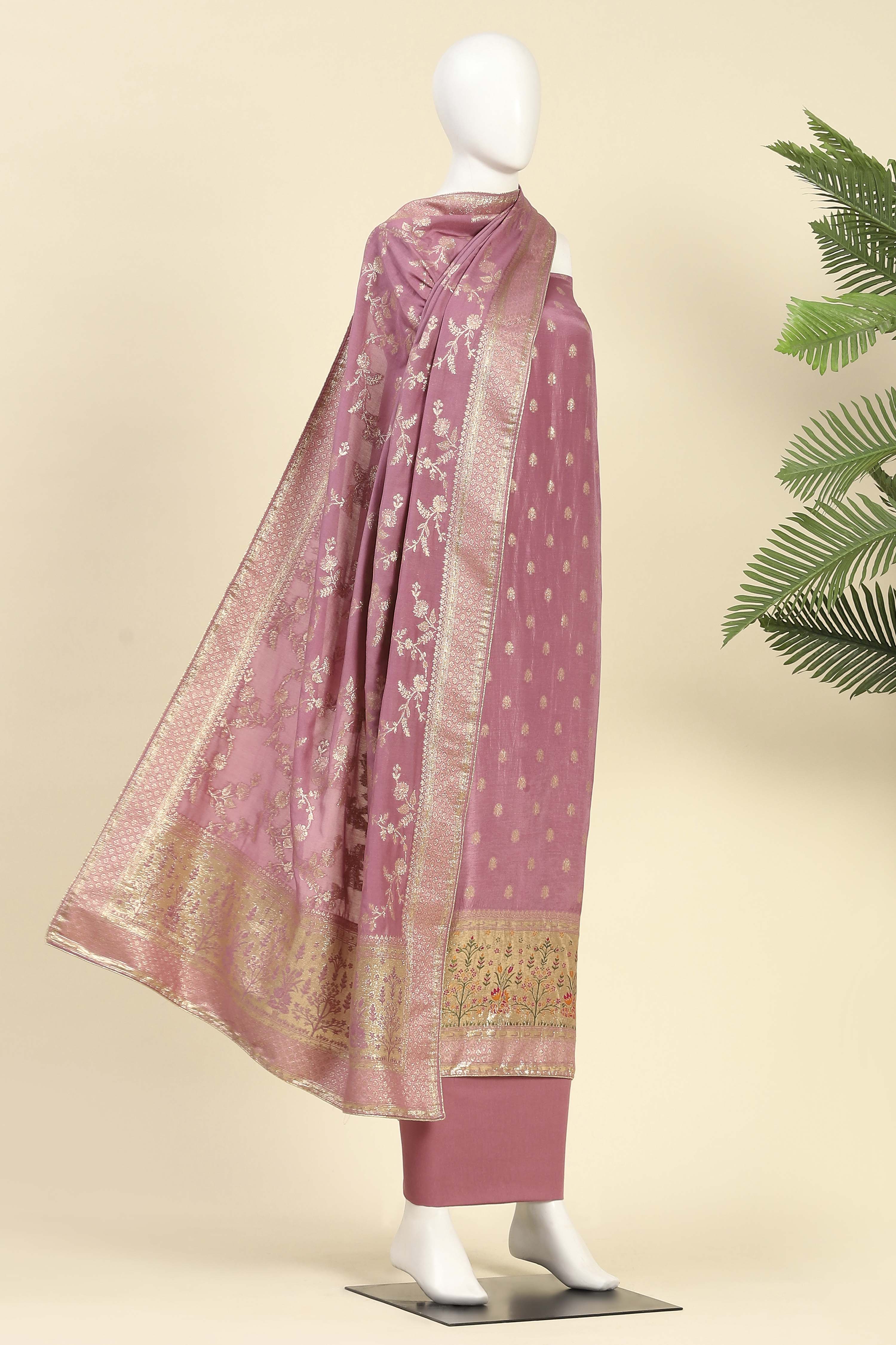 Purple Jacquard Traditional Weaving Unstitched Suit Set image number 4