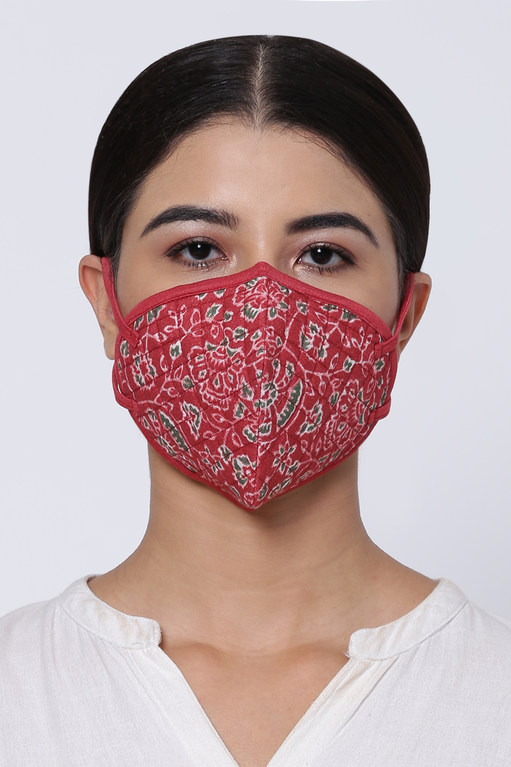 Crimson Cotton Flax Printed Face Mask image number 0