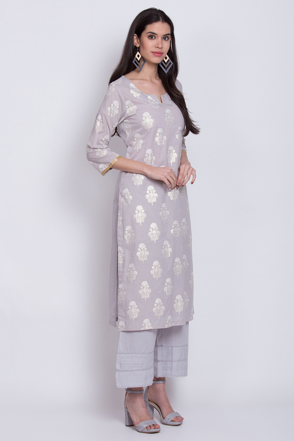 Lime Yellow Cotton Straight Printed Kurta image number 3