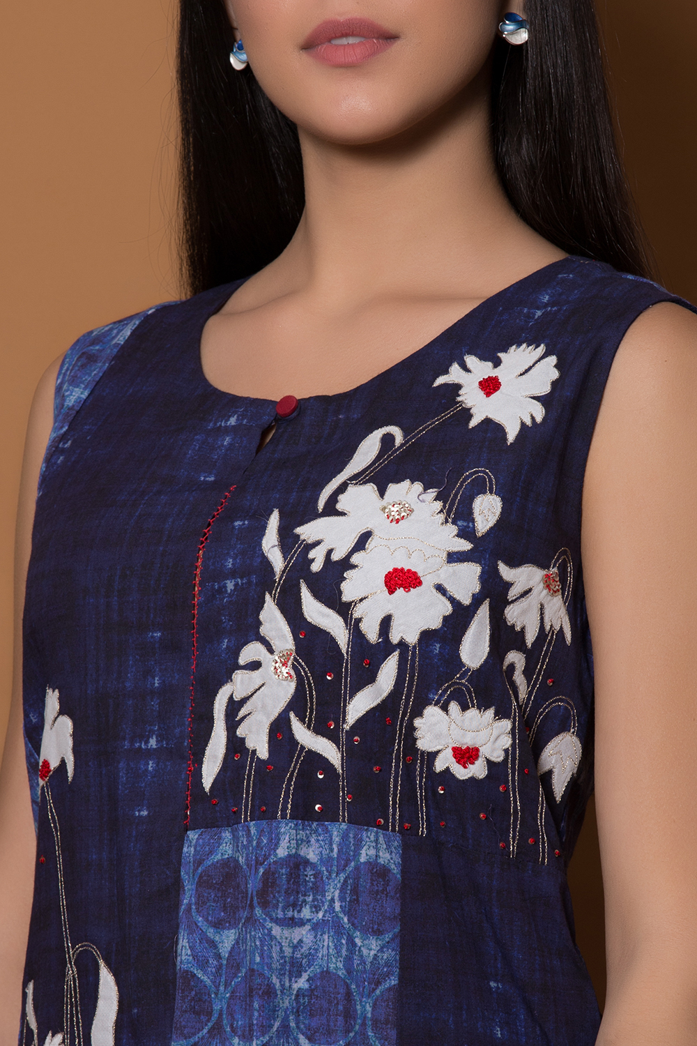 Blue Cotton Straight Suit Set By Anju Modi image number 1