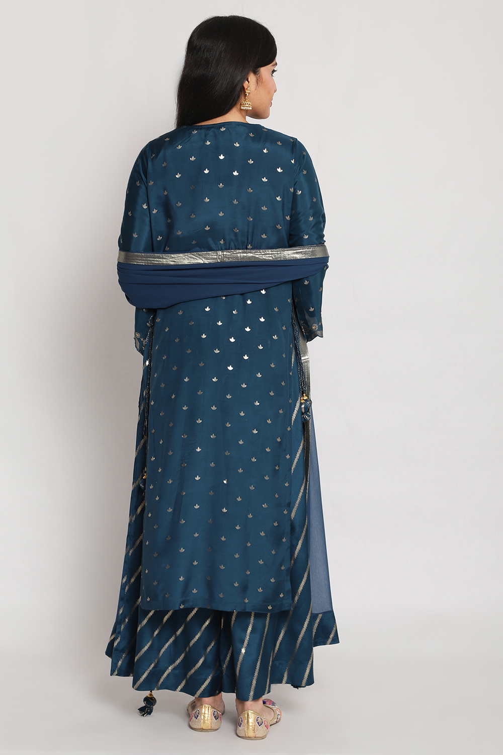 Peacock Blue Viscose Straight Kurta Palazzo Suit Set image number 5