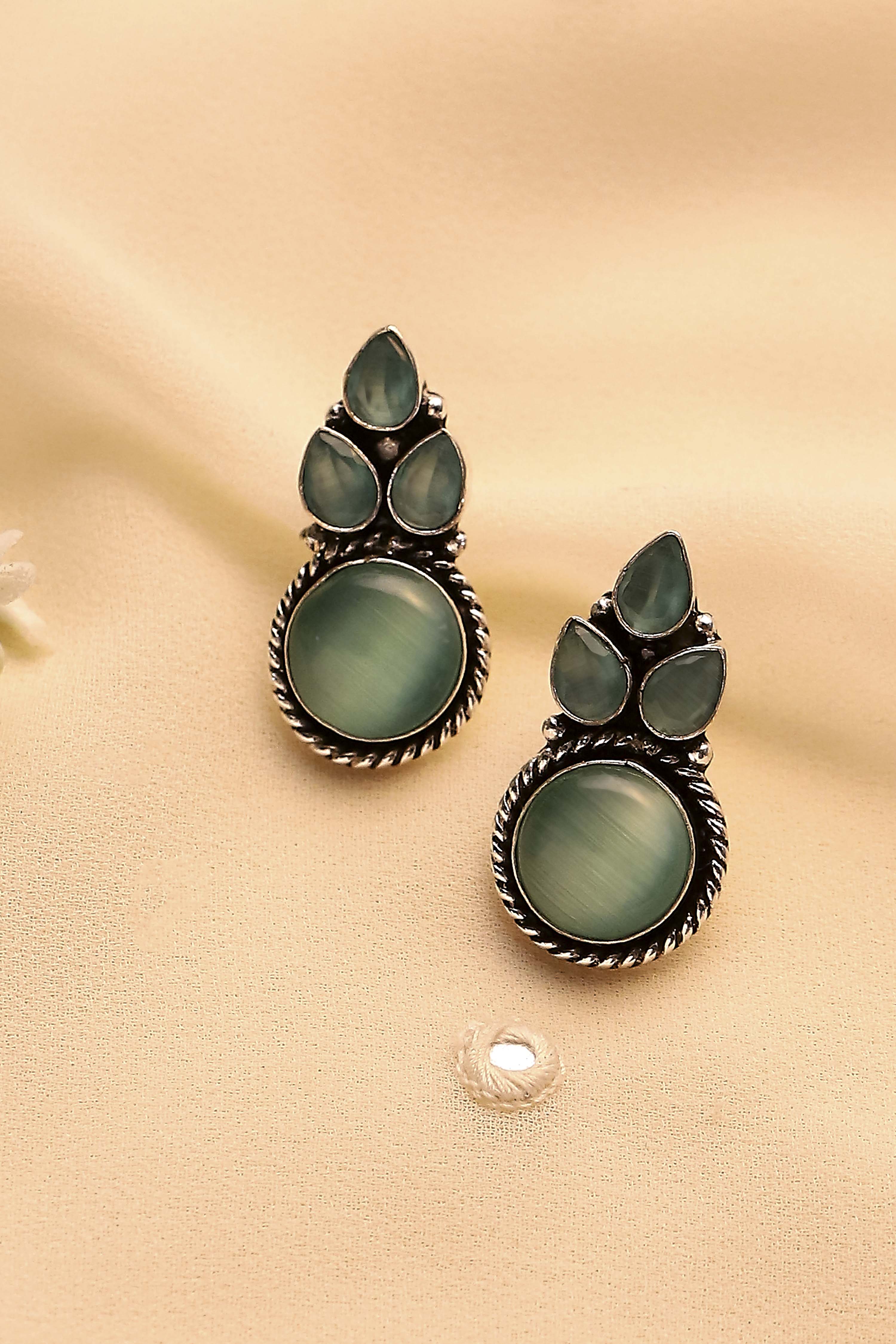 Mint Green Brass Nepali Studs image number 0