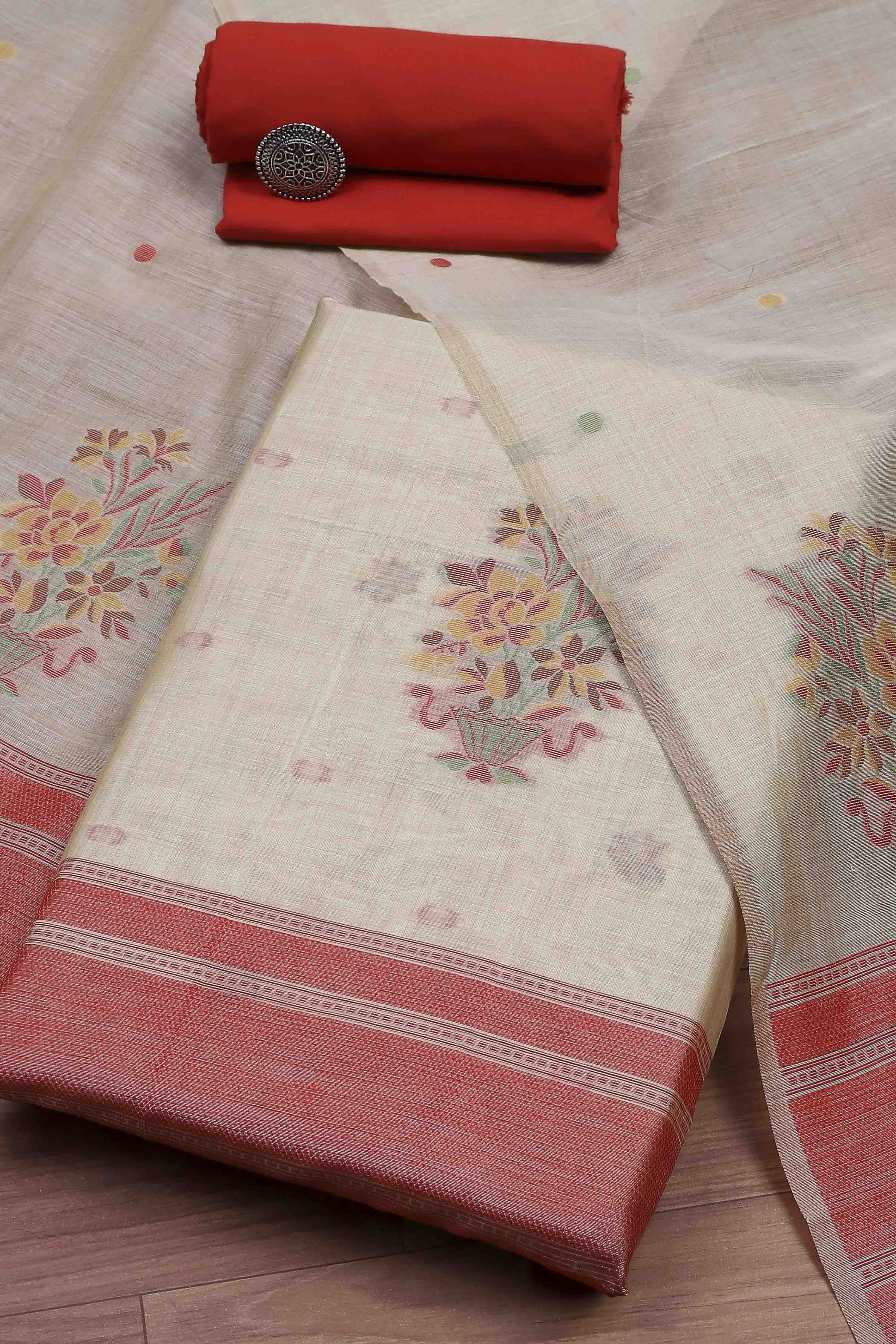 Teal Cotton Printed Embroidered Unstitched Suit Set image number 0