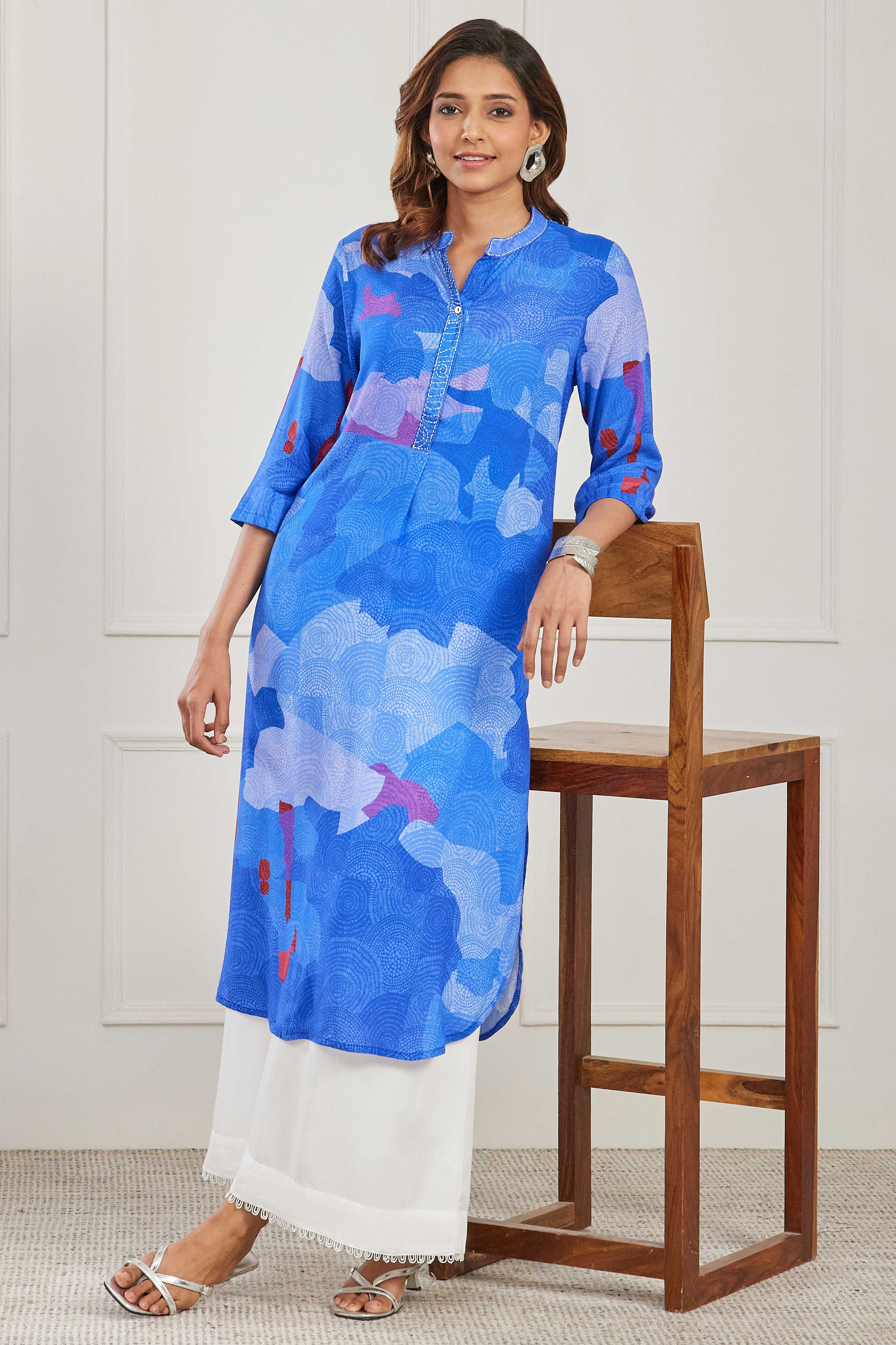 Blue Viscose Rayon Straight Kurta image number 0