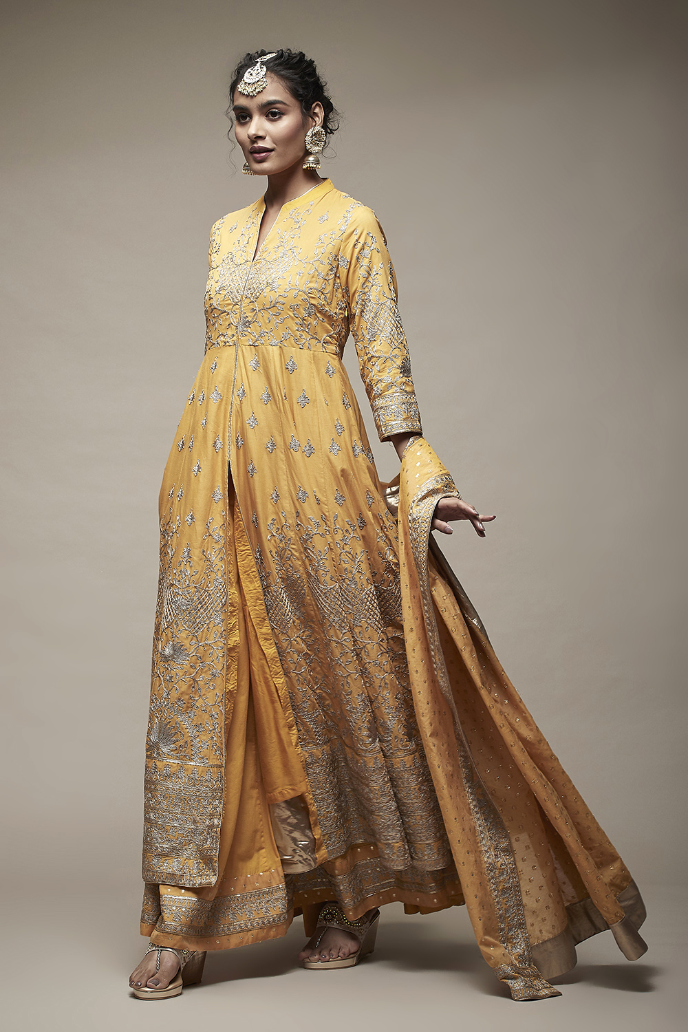 Mustard Cotton Anarkali Suit Set image number 5