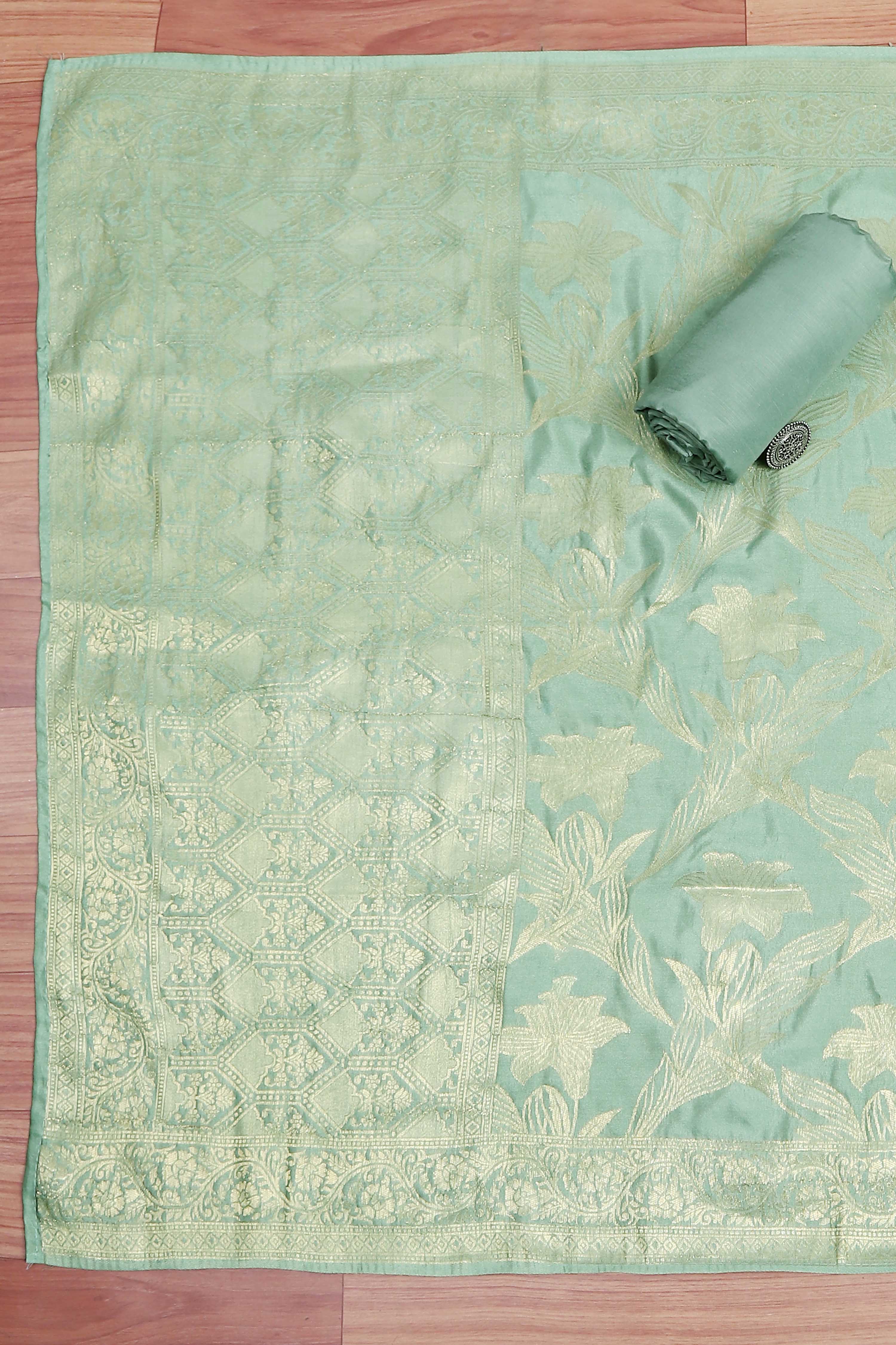 Green Georgette Embroidered Unstitched Suit Set image number 3