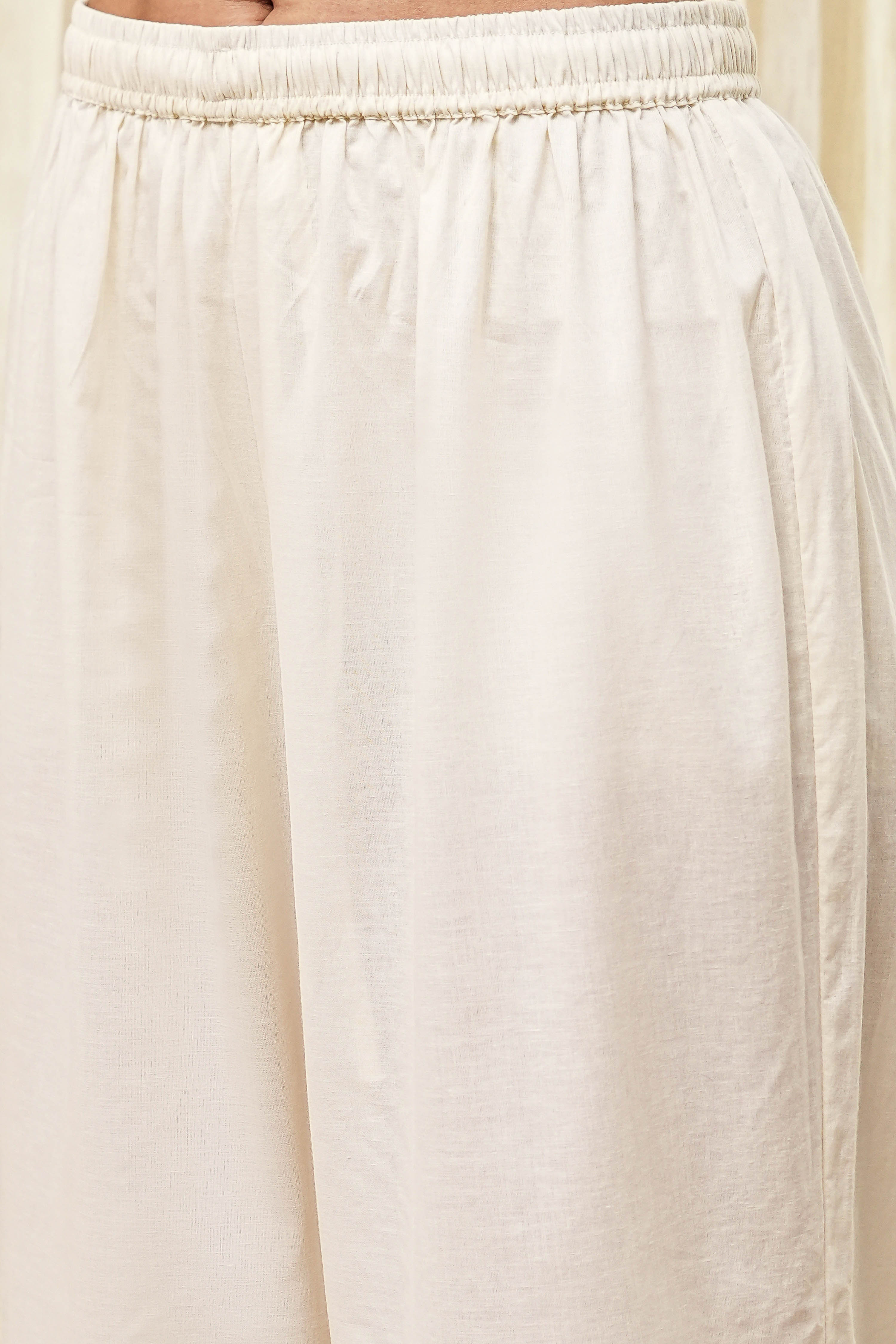 Off-White Cotton Embroidered Gathered Suit Set image number 2