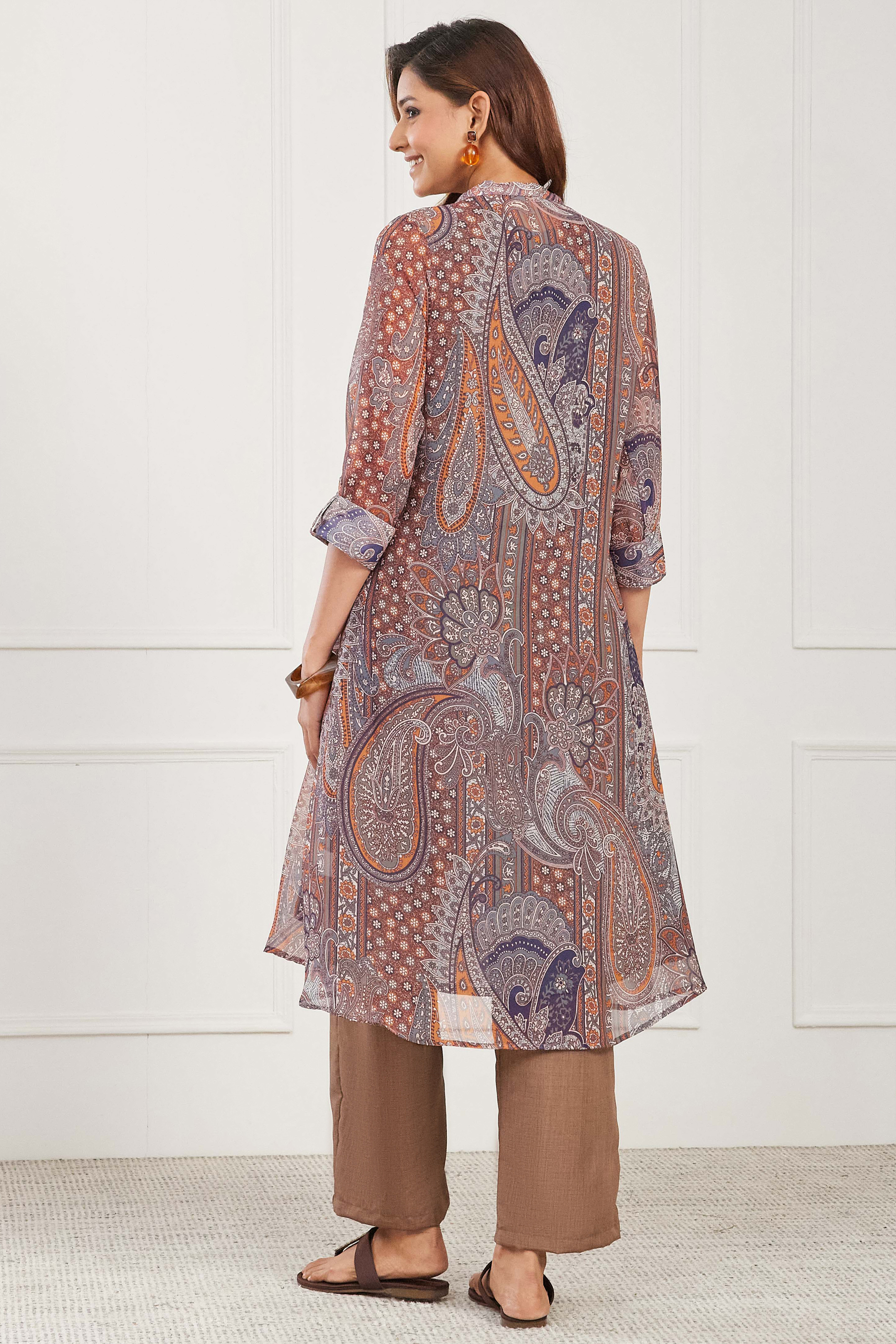 Brown Polyester Printed Straight Kurta image number 3