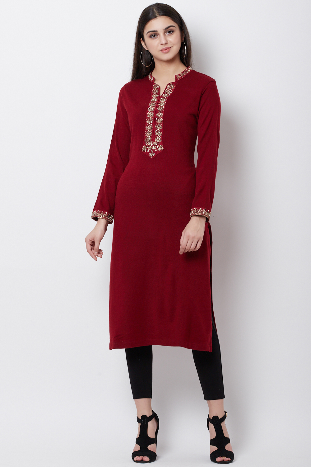 Black Poly Cotton Winter Yarndyed Kurta image number 0