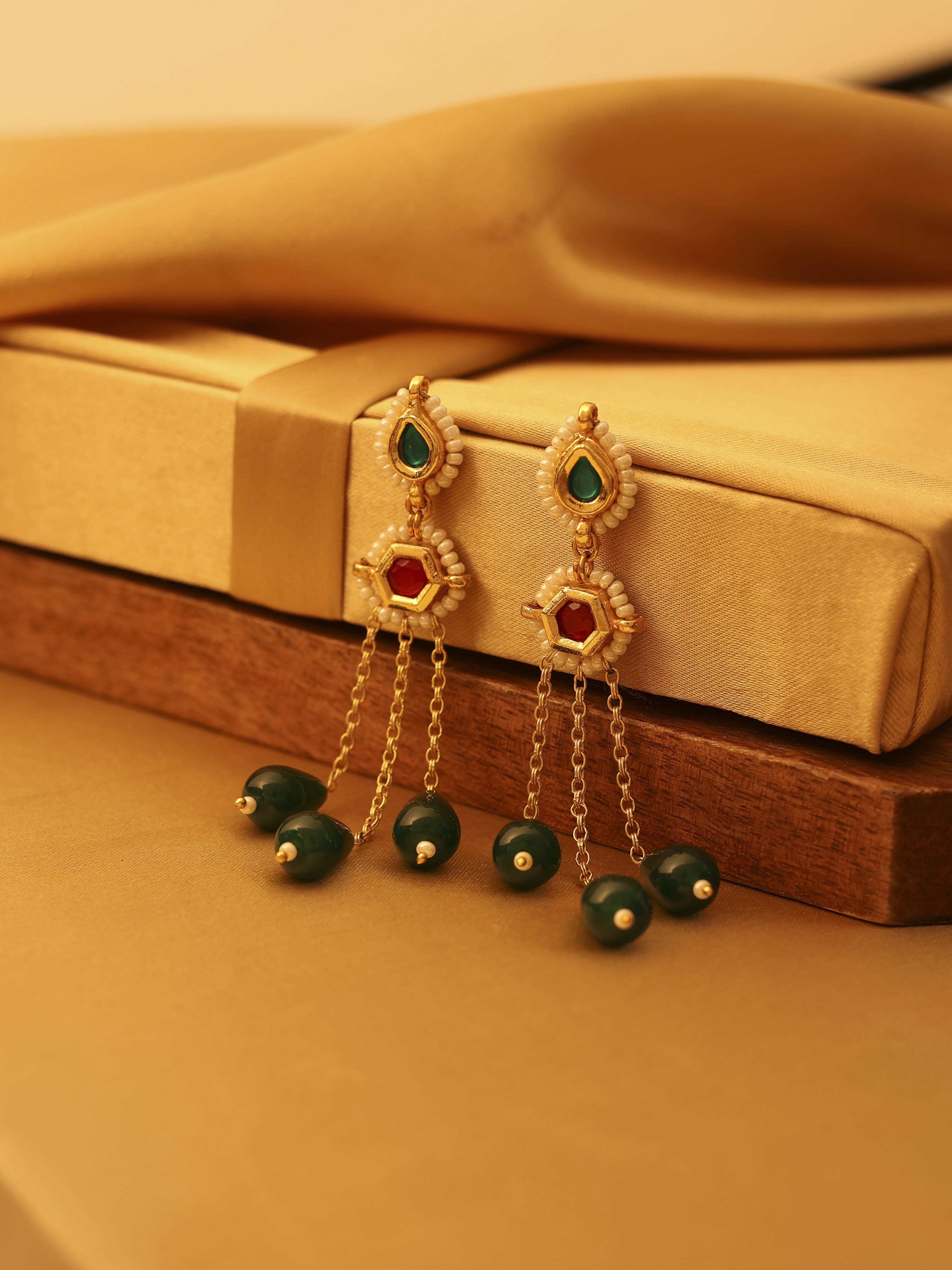 Green Gold Plated Brass Drop & Dangler Earrings image number 0