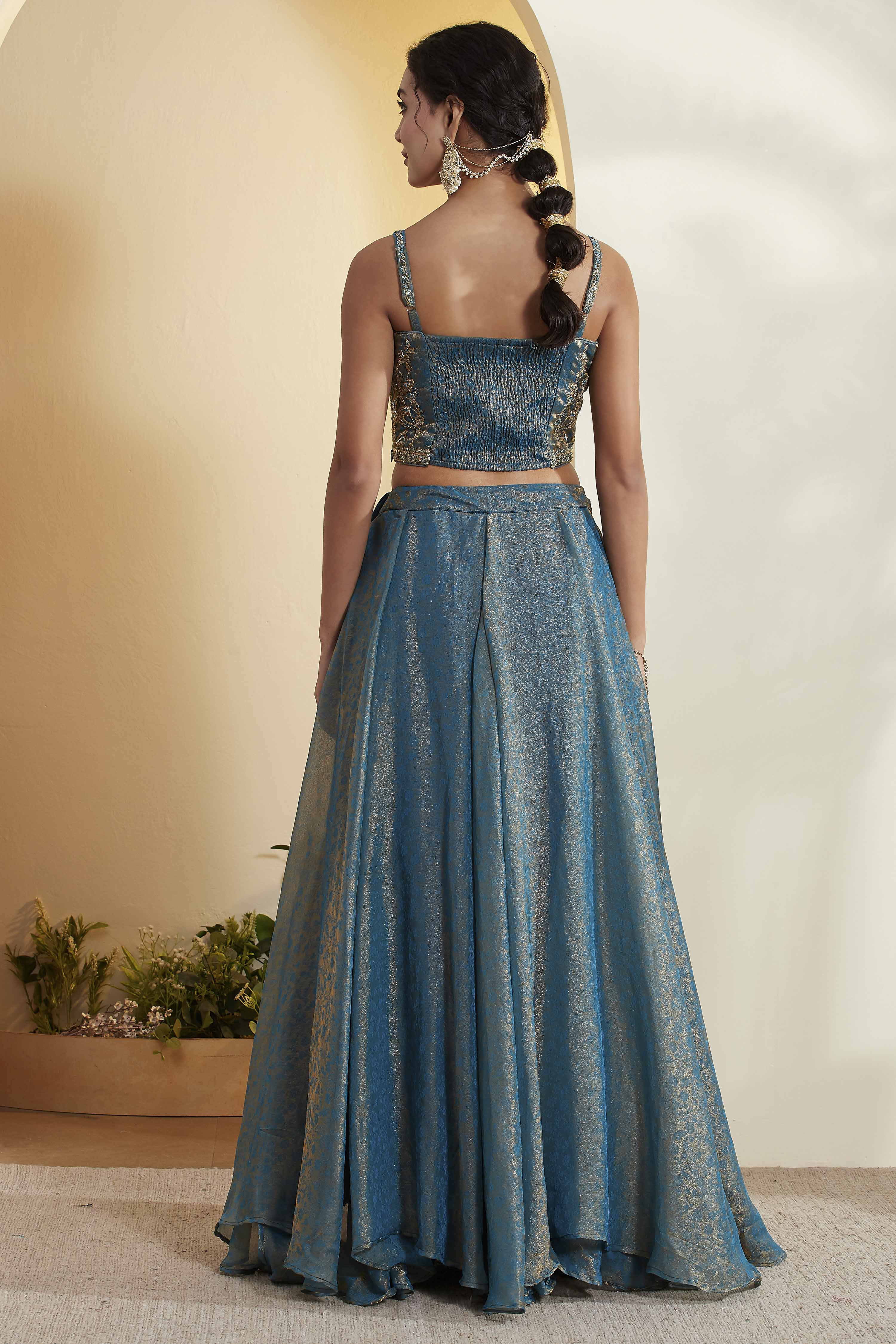 Teal Viscose Blend Kalidar Lehenga Set image number 6