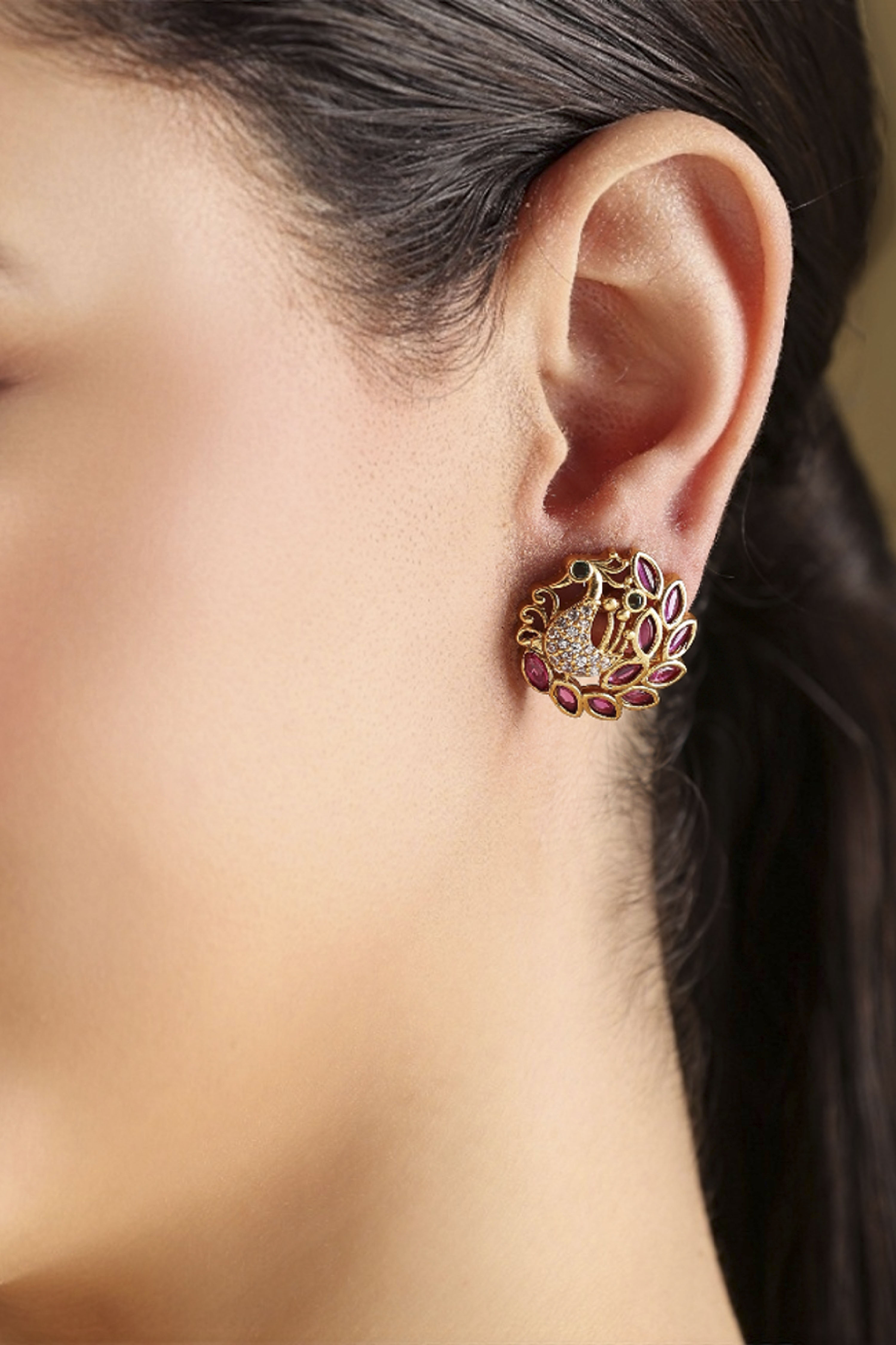 Multicolour Gold Plated Brass Stud Earrings image number 1