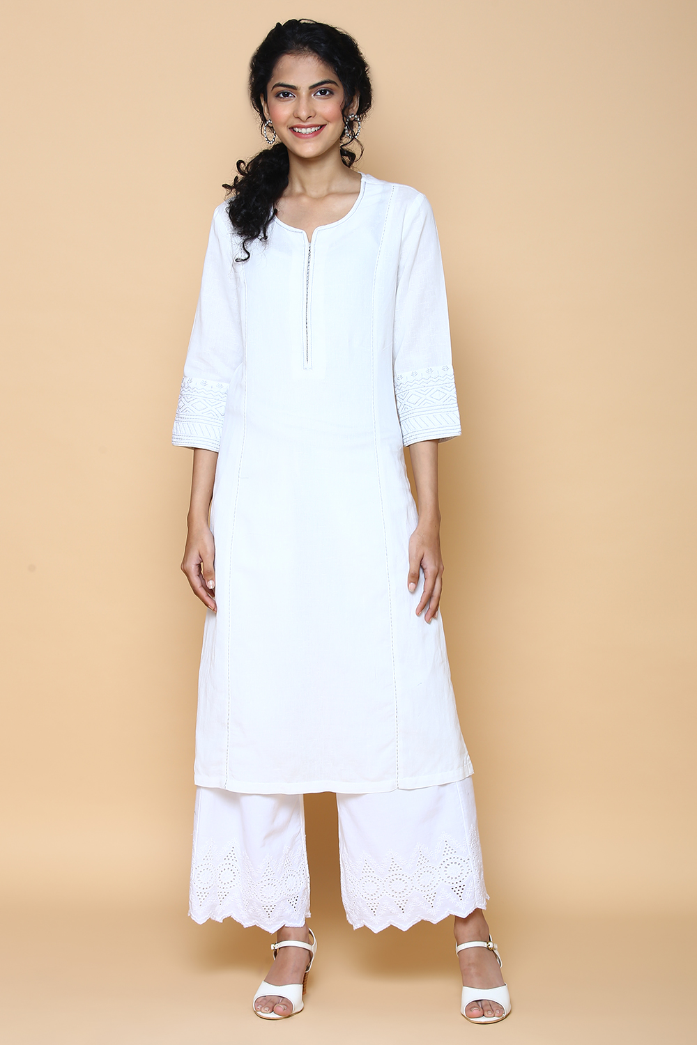 Peach Blue Cotton Linen Kurta image number 0