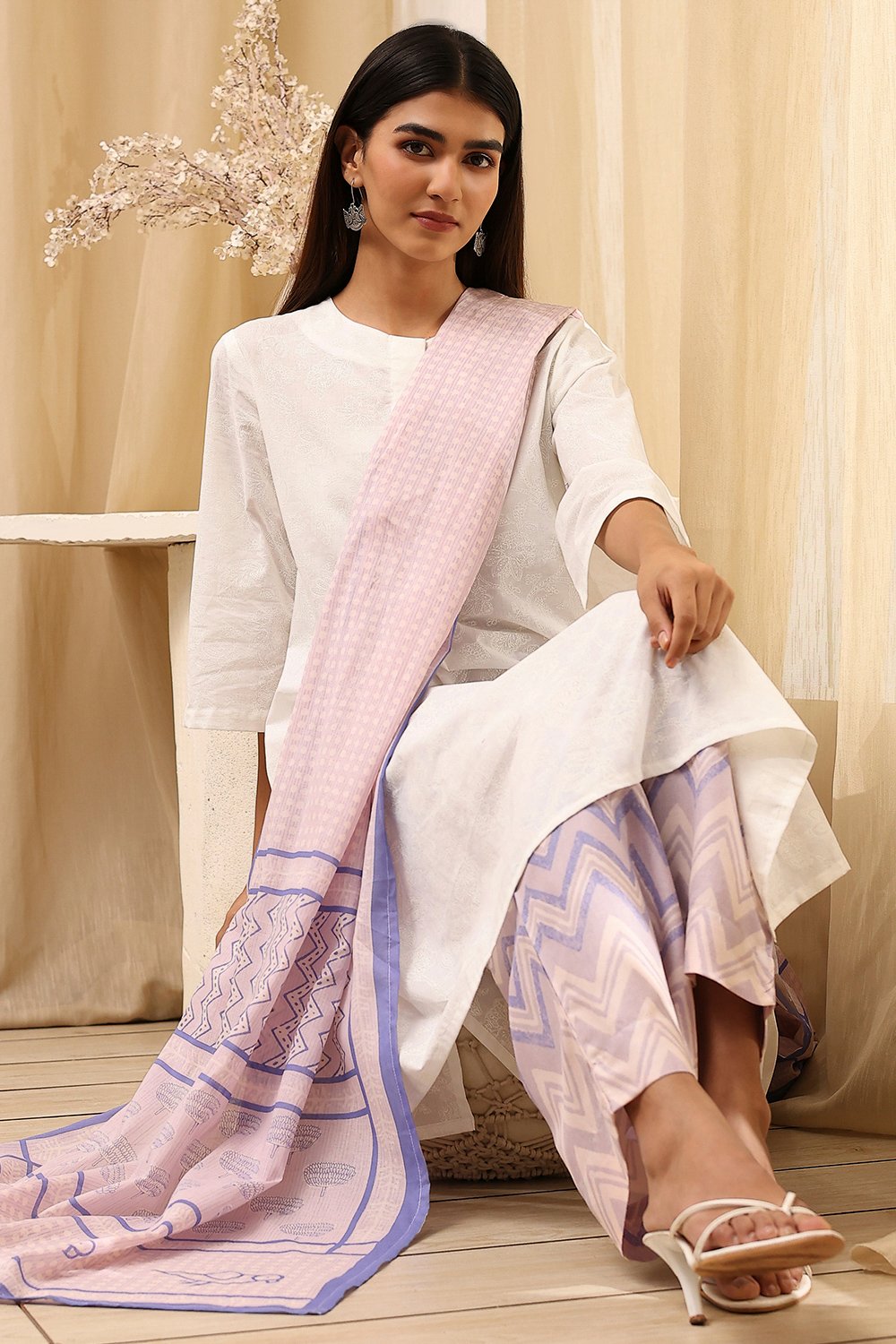 Blue Cotton Straight Suit Set image number 0