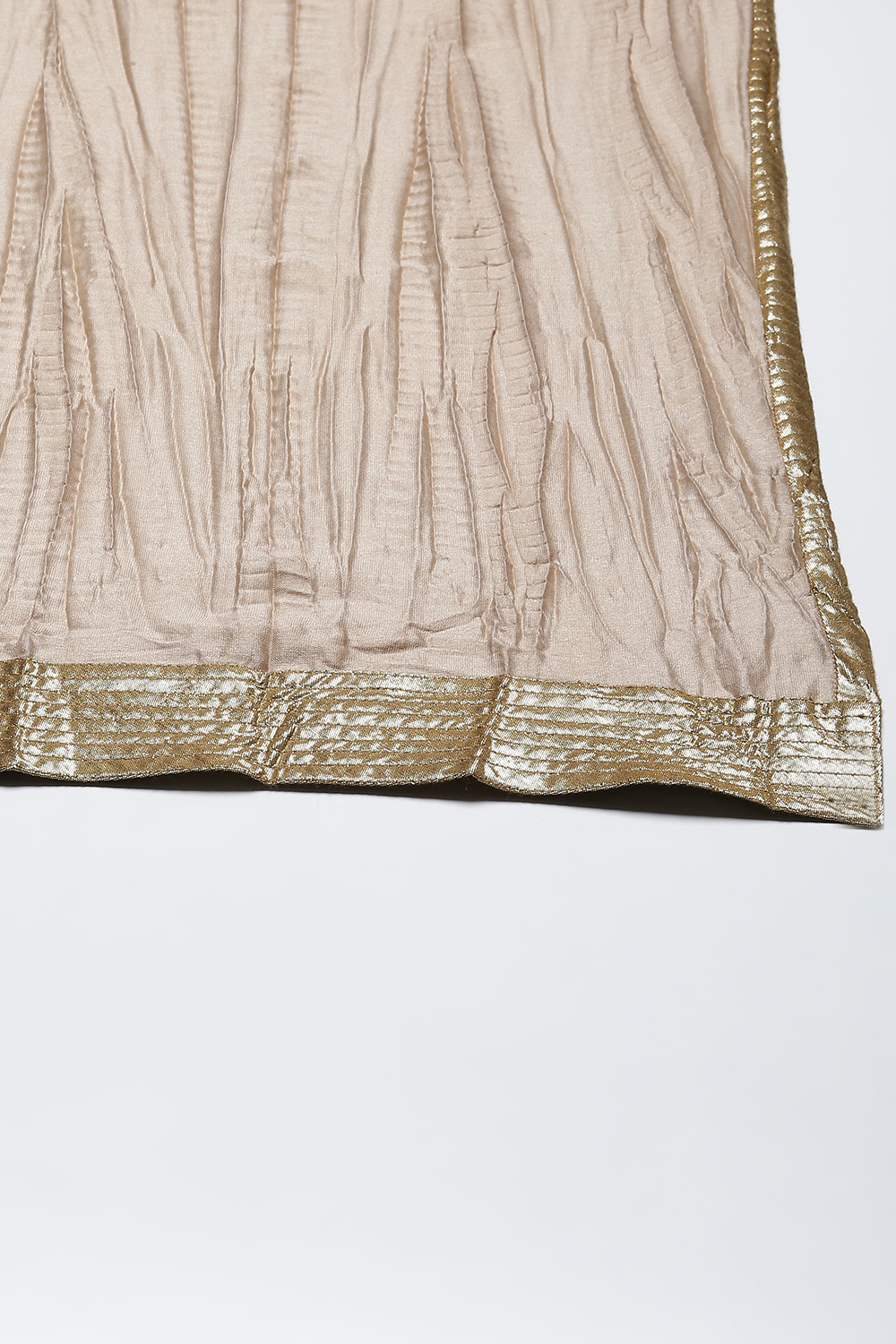 Beige Silk & Cotton Flared Kurta Suit Set image number 3