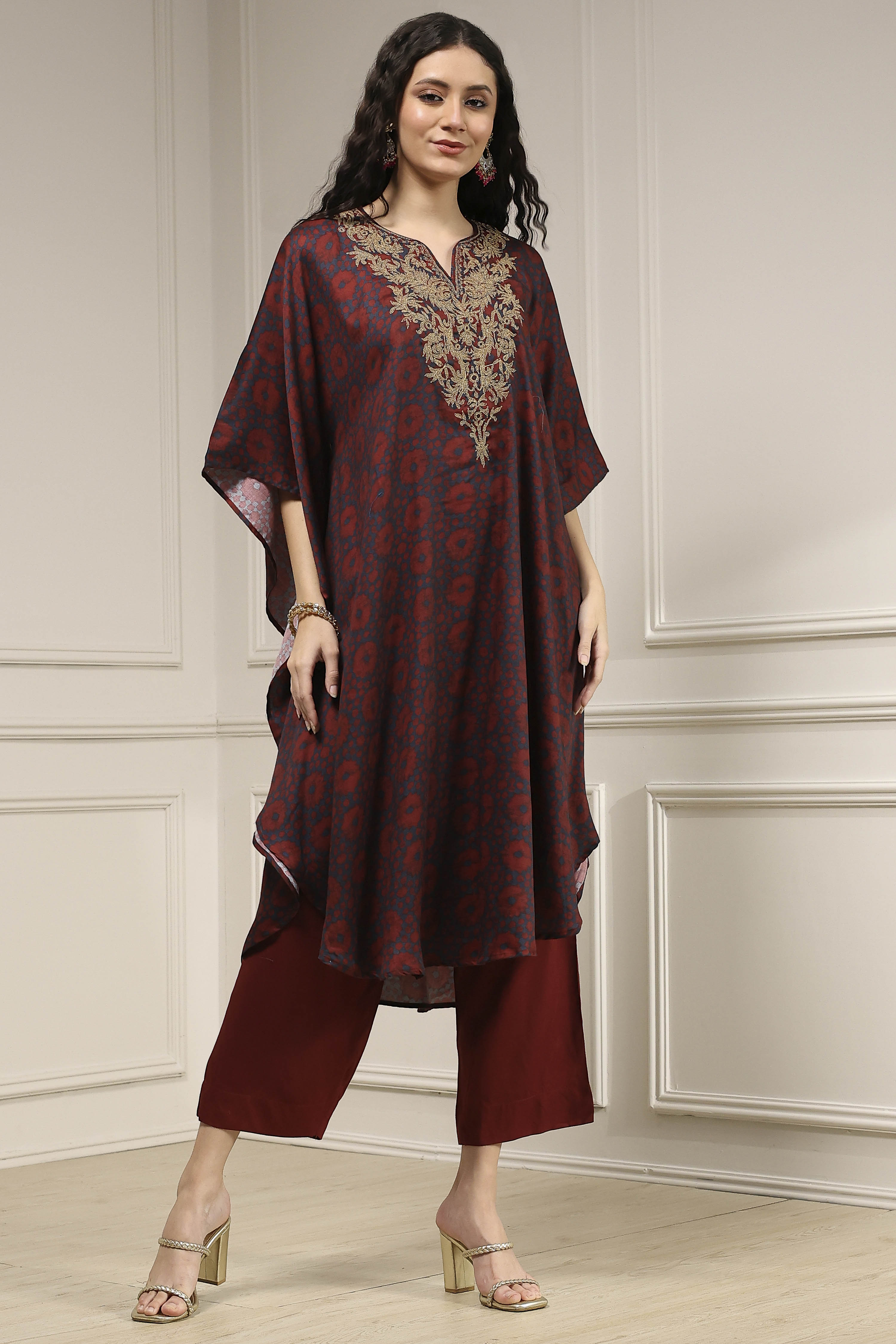 Blue-Brown Satin Printed Fusion Set image number 5