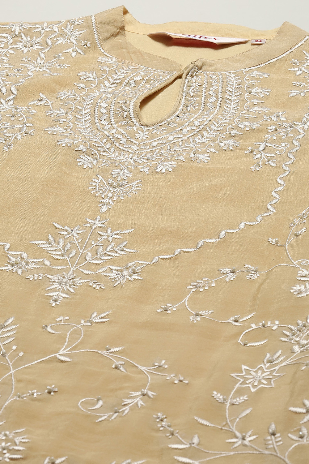 Beige Poly Chanderi Straight Suit set image number 1