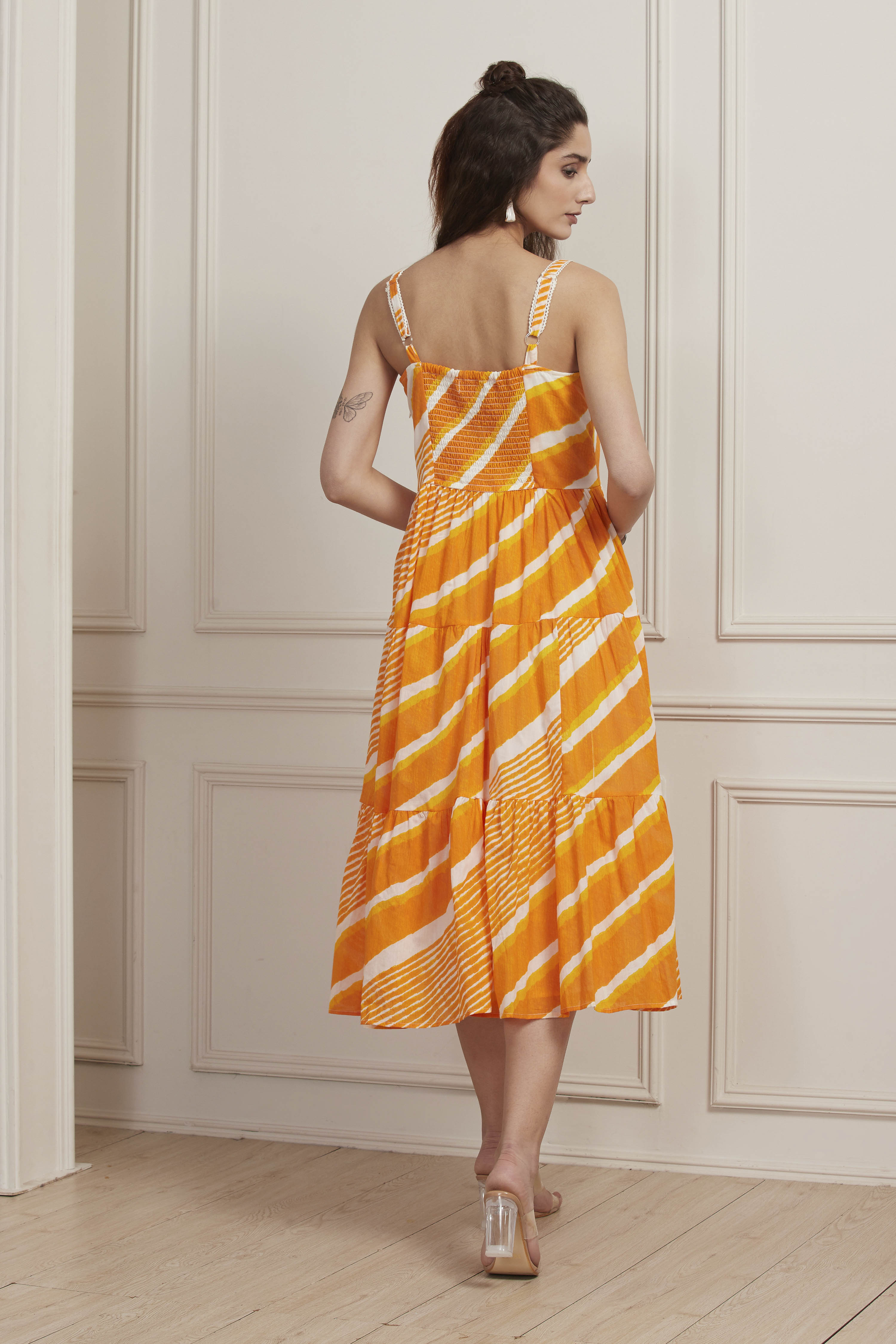 Yellow Cotton Tiered Dress image number 3