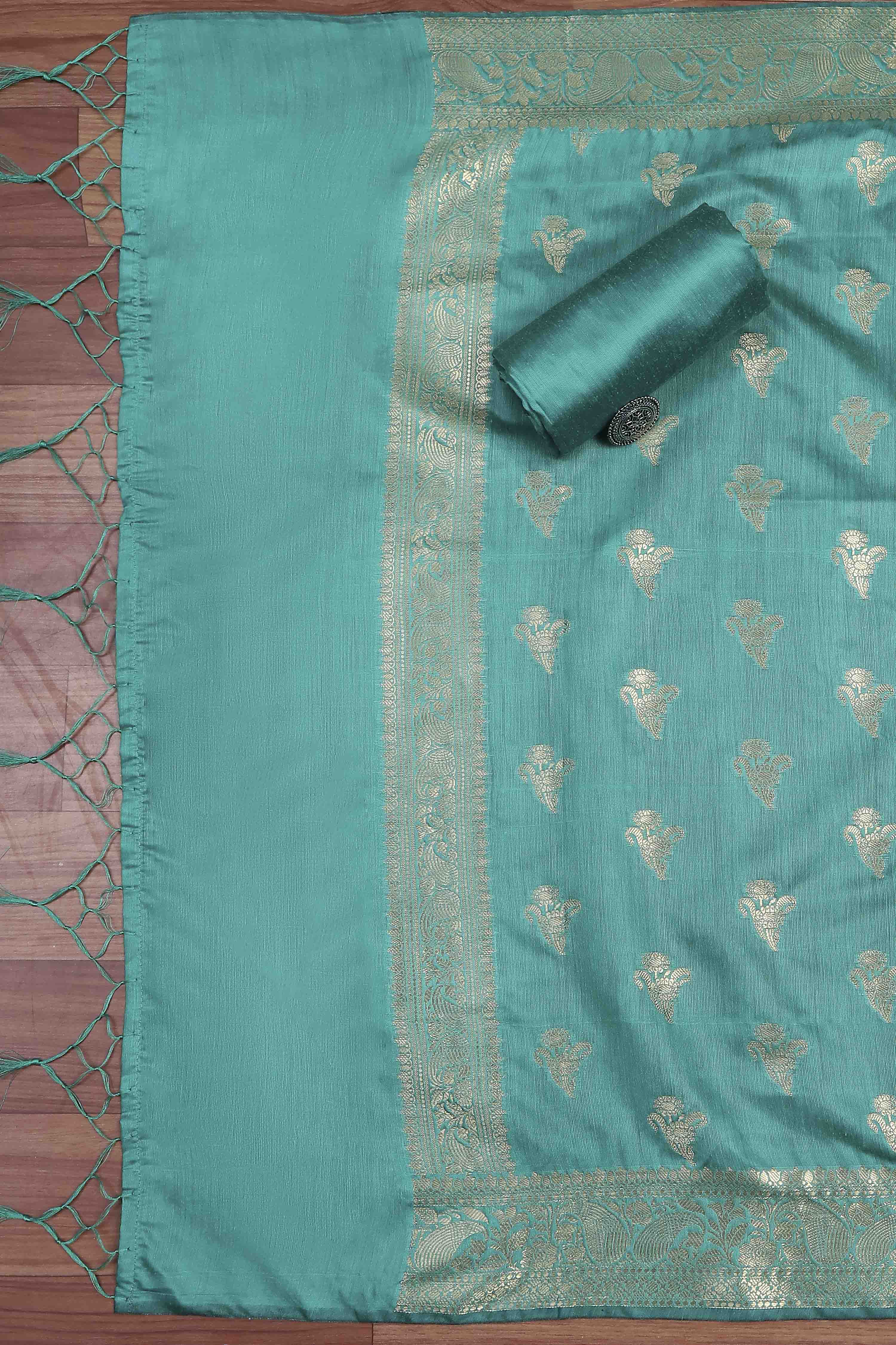 Rani Banarasi Chanderi Banarasi Print Unstitched Suit Set image number 3