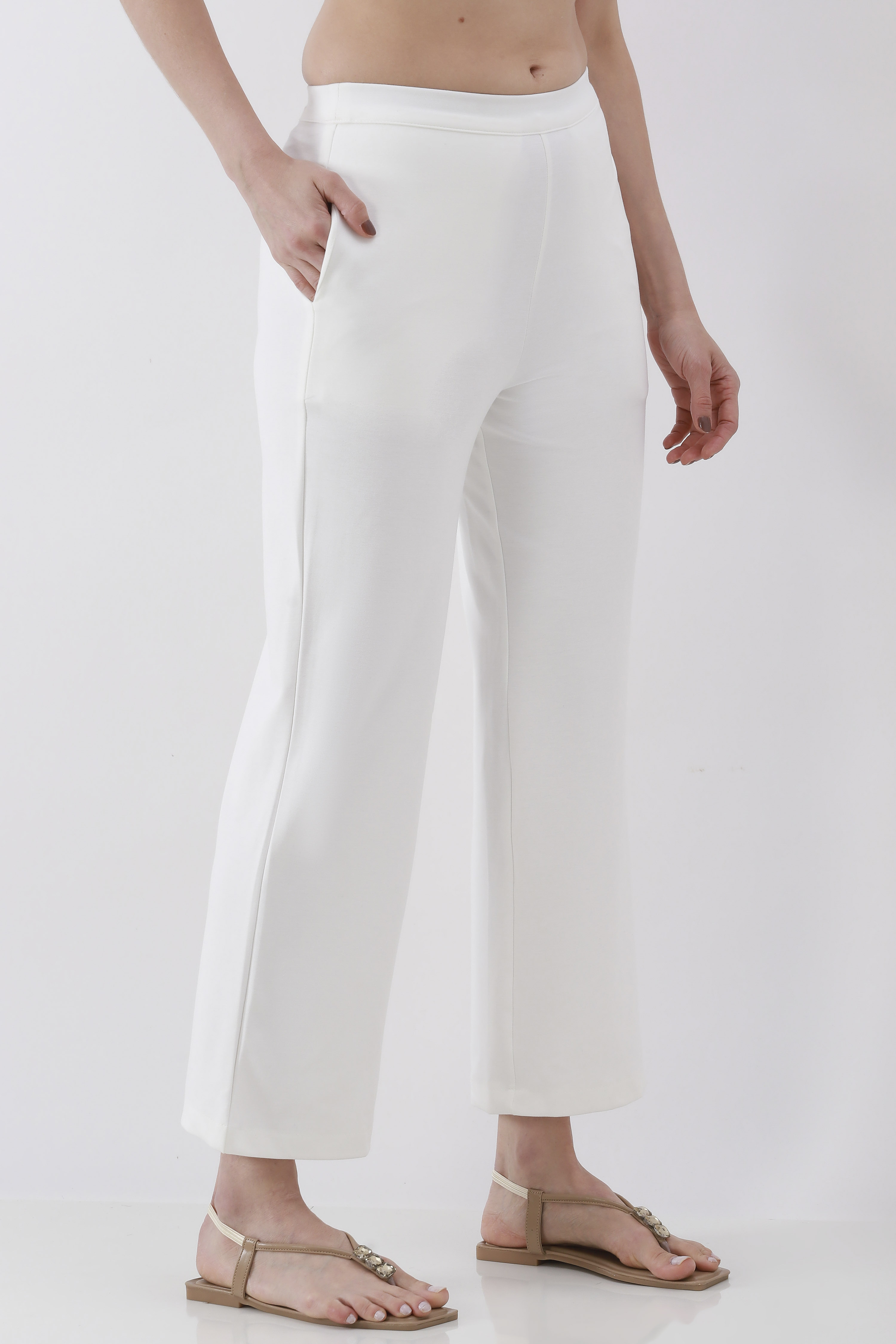 Blue Viscose Blend Wide Leg Pants image number 3
