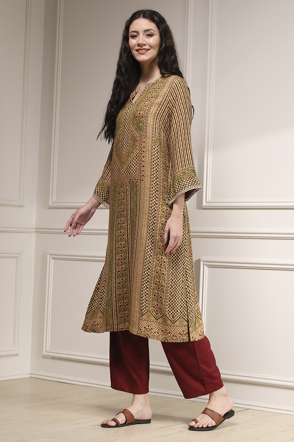Blue Viscose Rayon Straight Printed Kurta image number 3