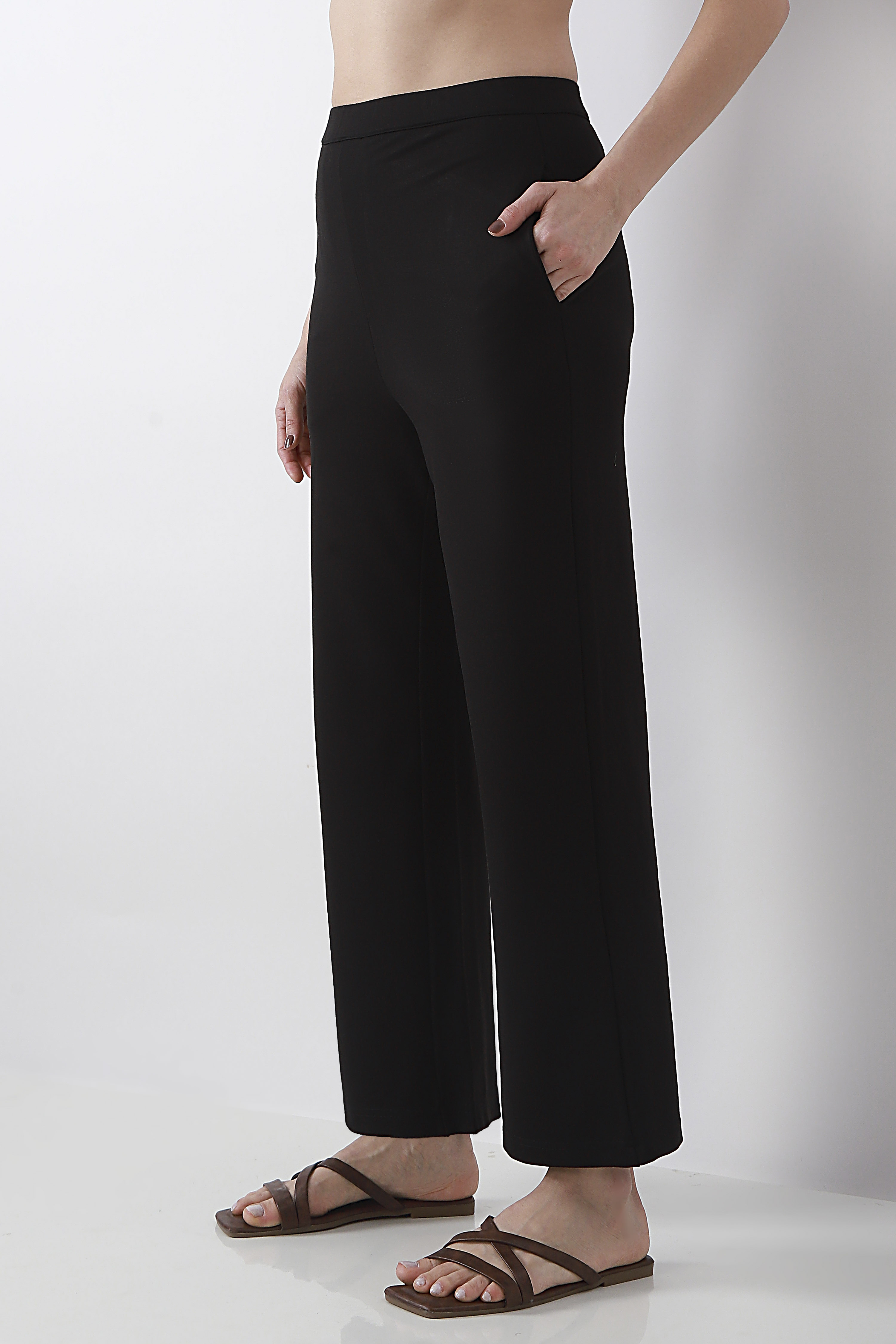 Black Viscose Blend Loose Pants image number 2