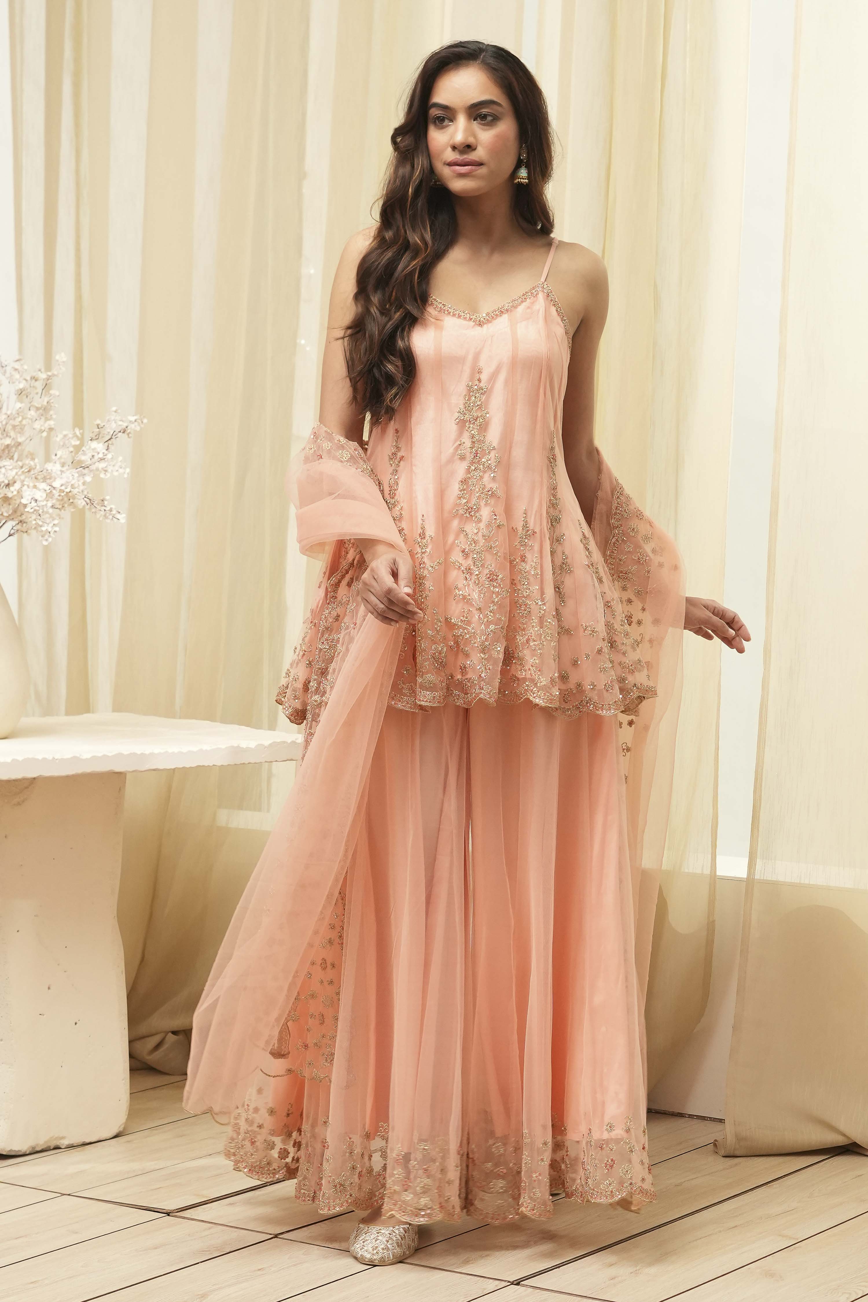 Green Net Embroidered Kalidar Suit Set image number 6