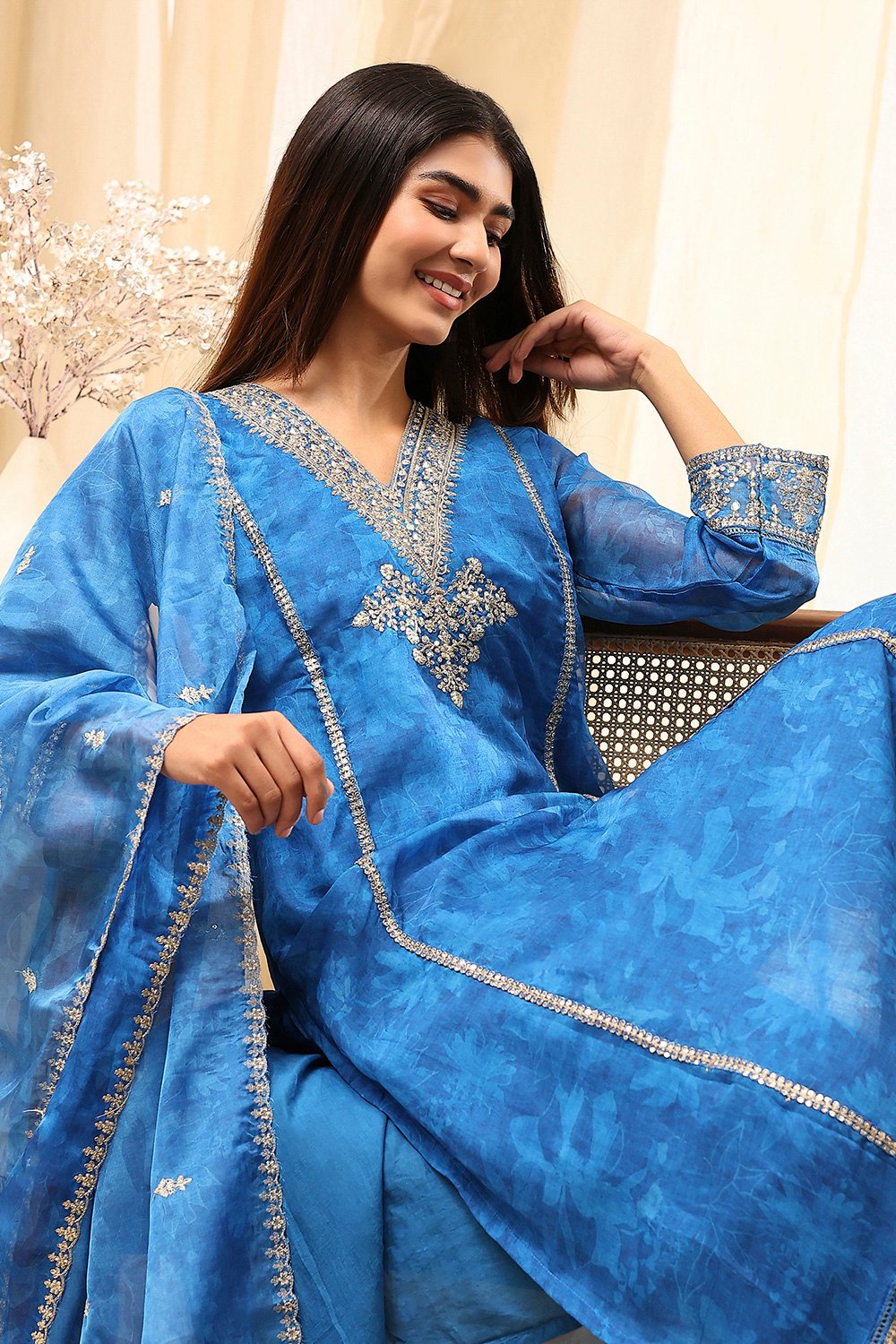 Blue Dyed Straight Suit Set image number 0