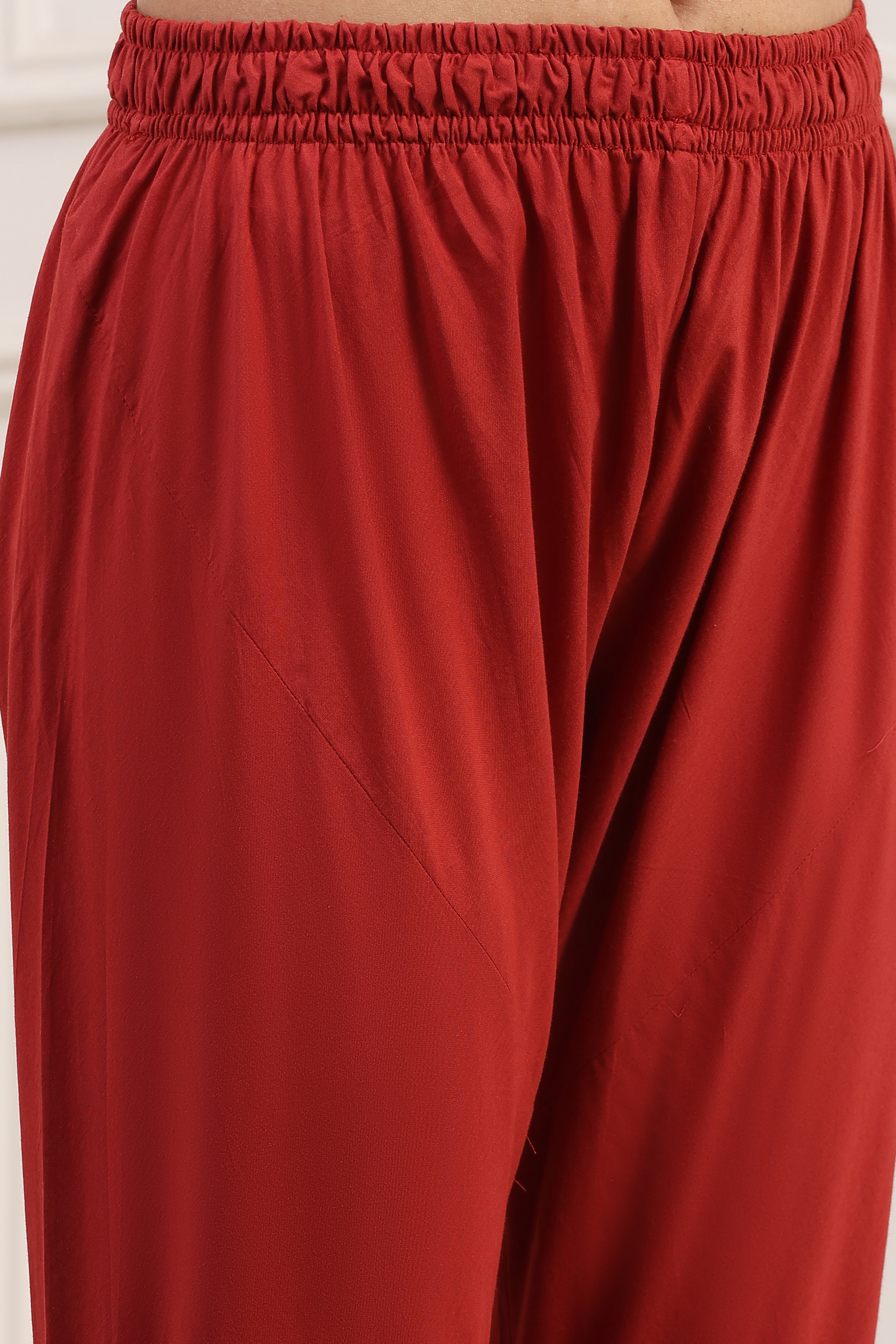 Red Cotton Straight Kurta Churidar Suit Set image number 2