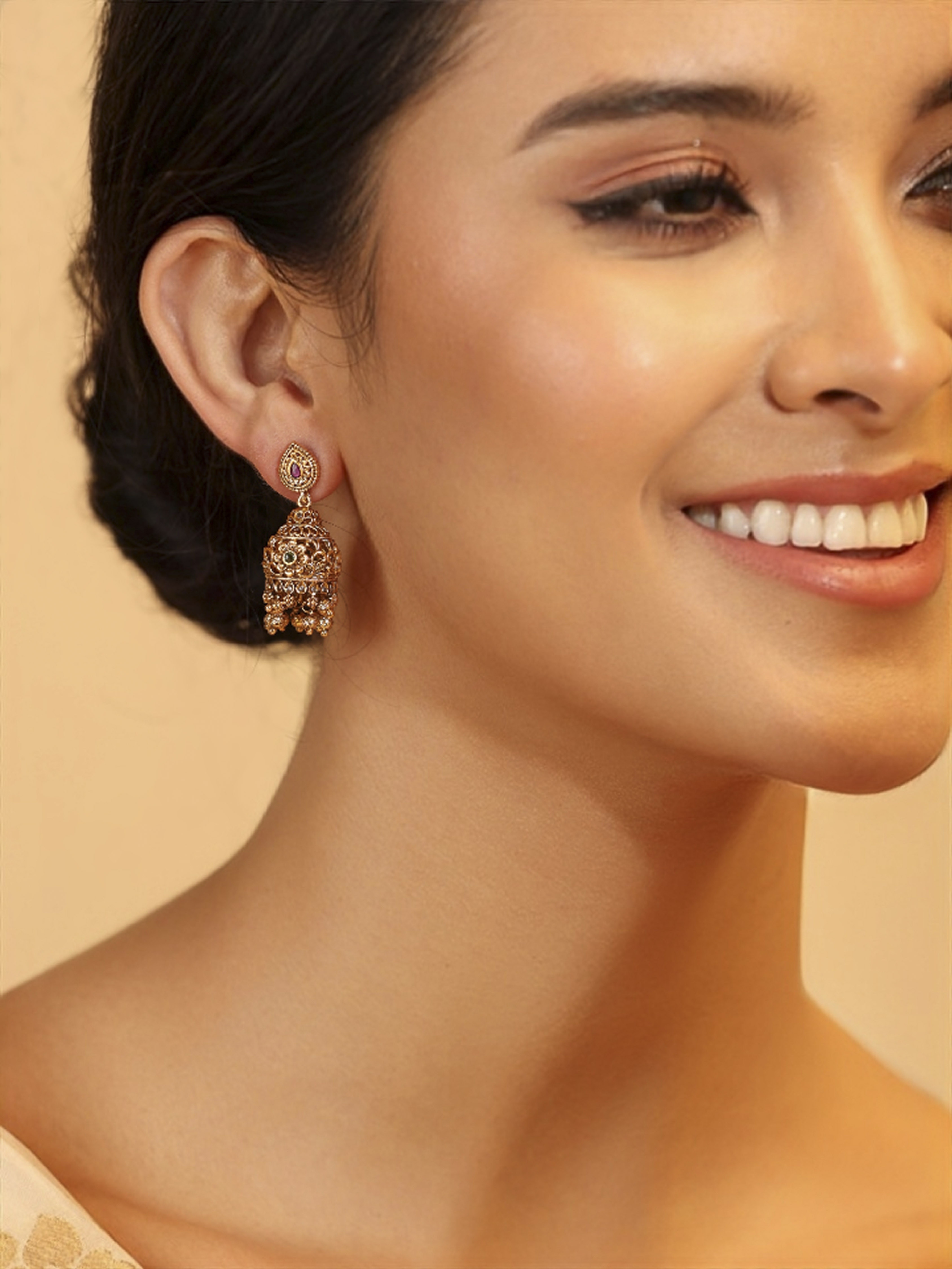 Red Gold Plated Brass Drop & Dangler Earrings image number 1