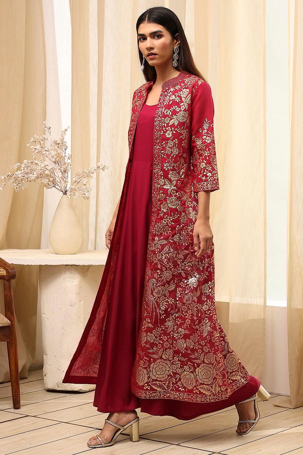 Charcoal Art Silk with Cape Printed Dress image number 3