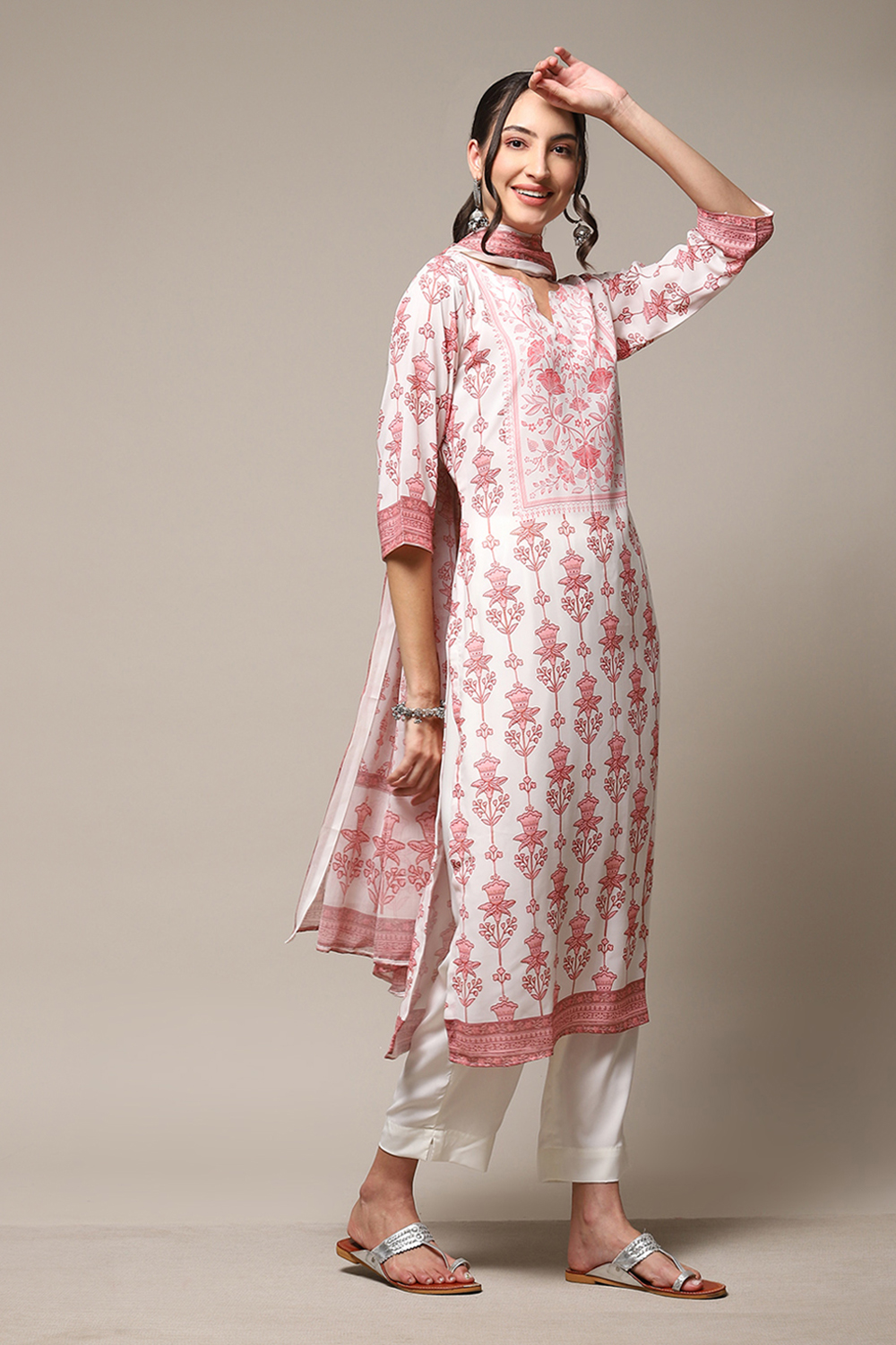 Indigo Chanderi Silk Unstitched Suit Set image number 7
