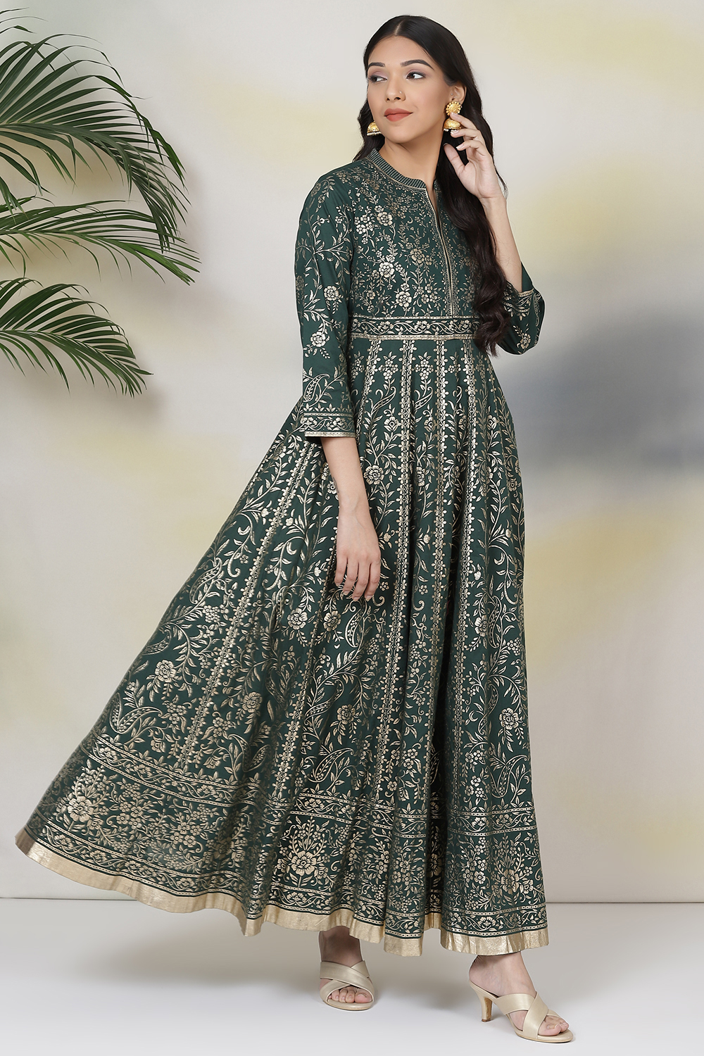 Green Cotton Fusion Dress image number 2