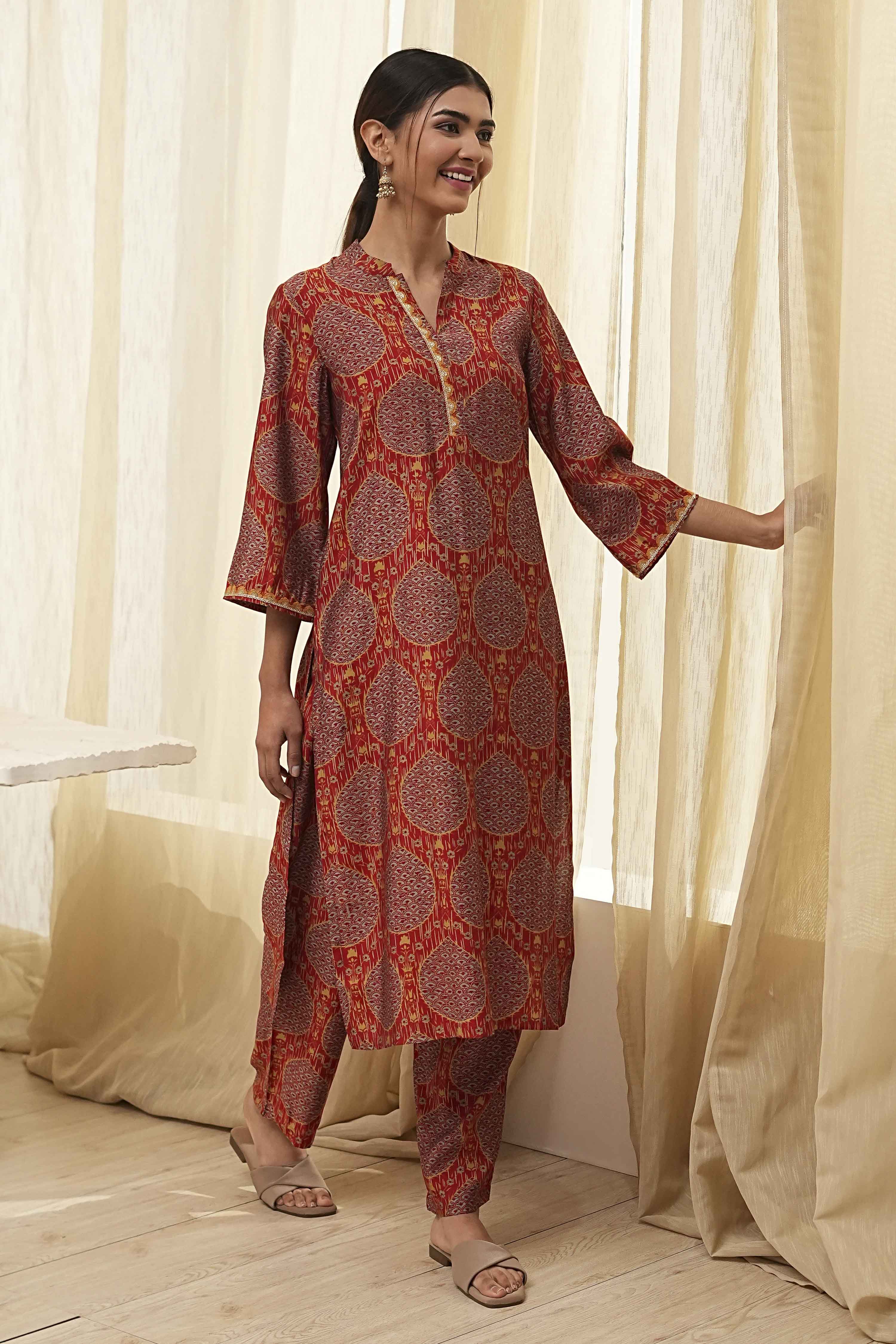 Rust Red Printed Co-ord Set image number 0