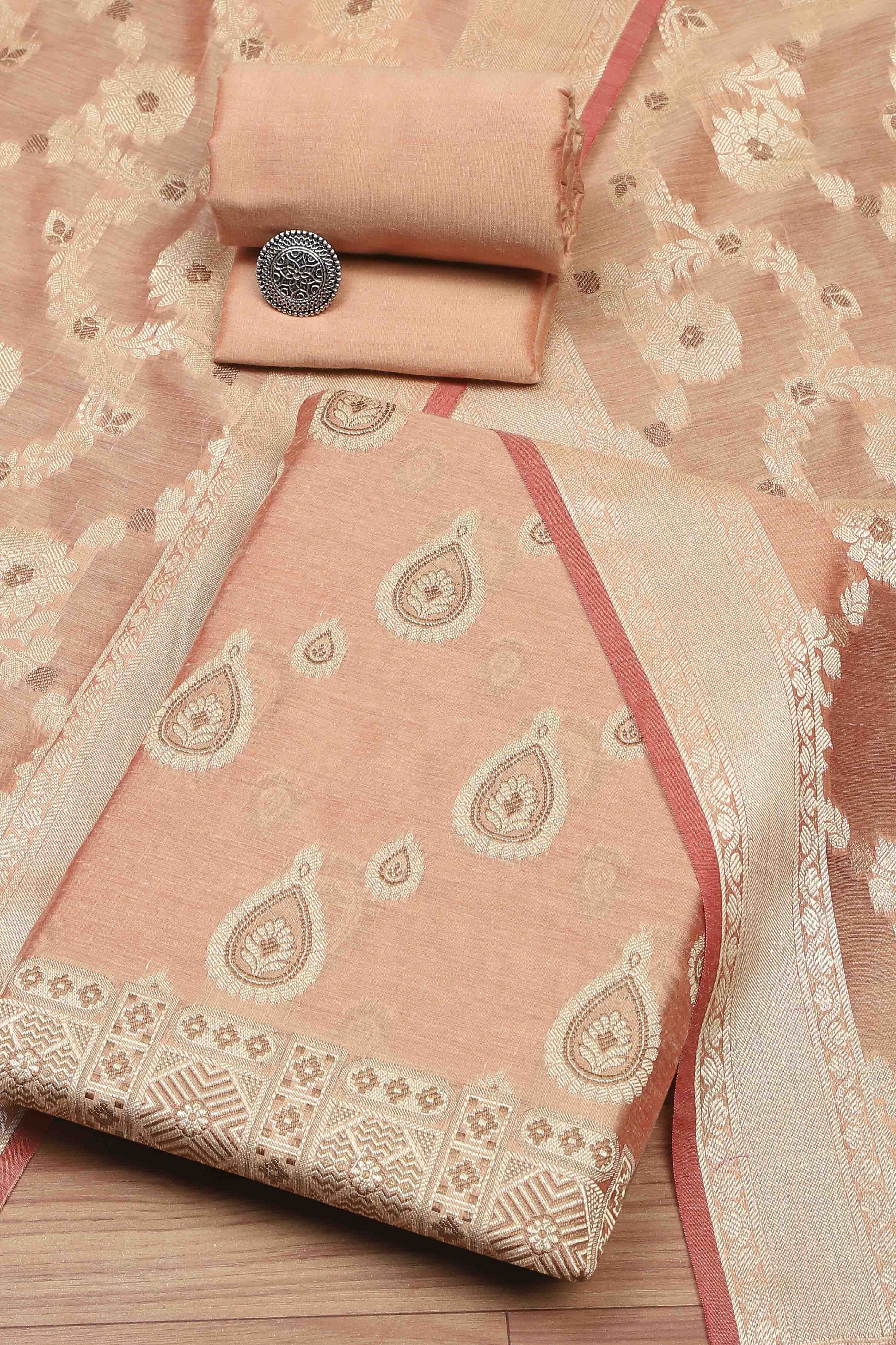 Red Chanderi  Unstitched Suit Set image number 0
