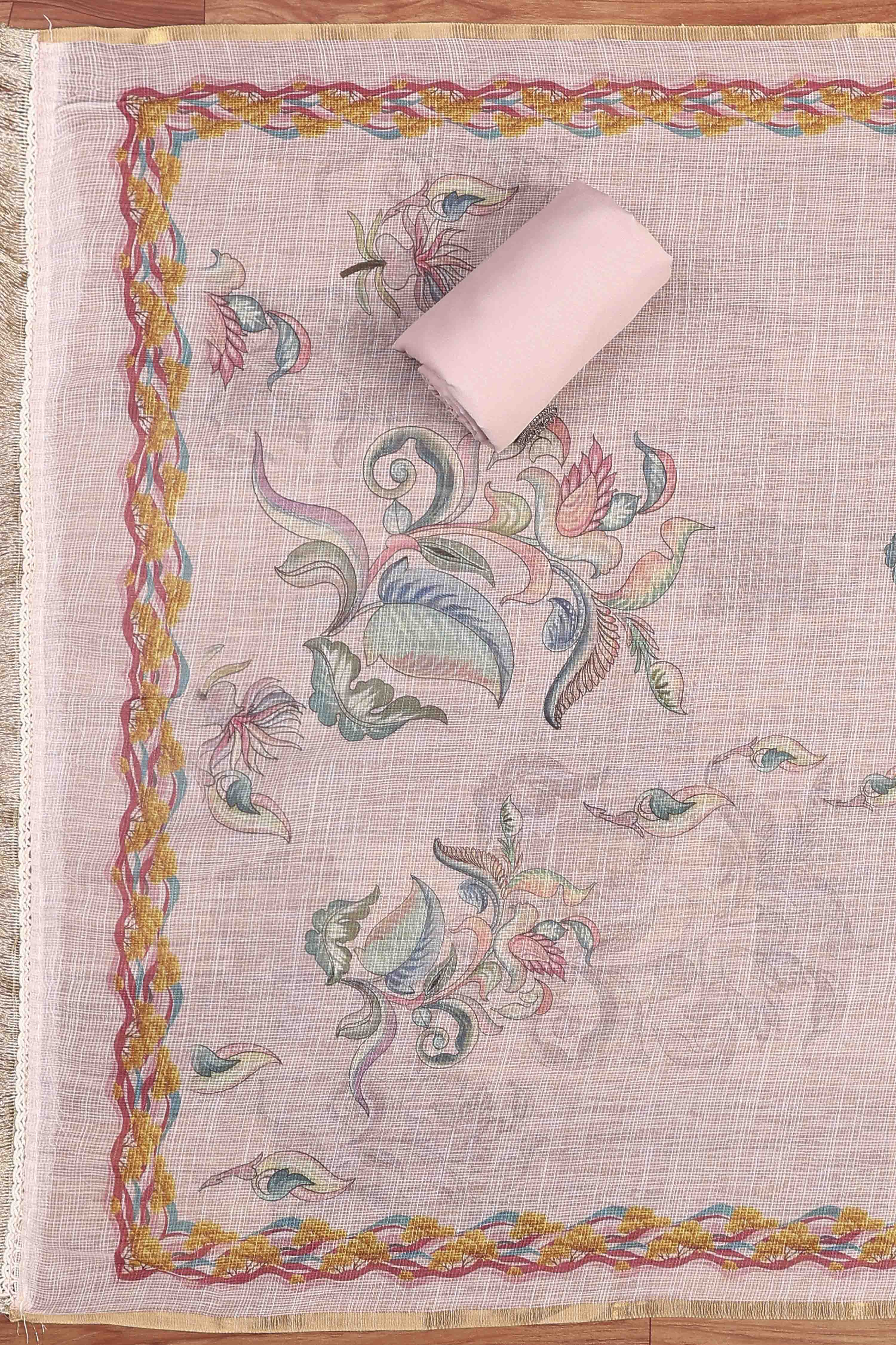 Peach Cotton Printed Unstitched Suit Set image number 3