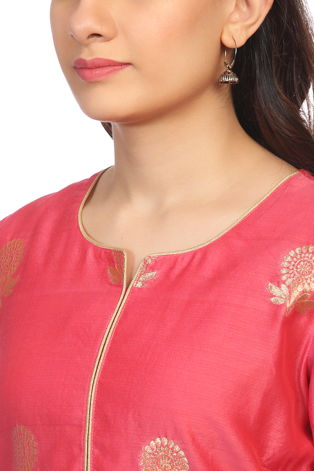 Off White Poly Metallic Cotton Straight Printed Kurta image number 1