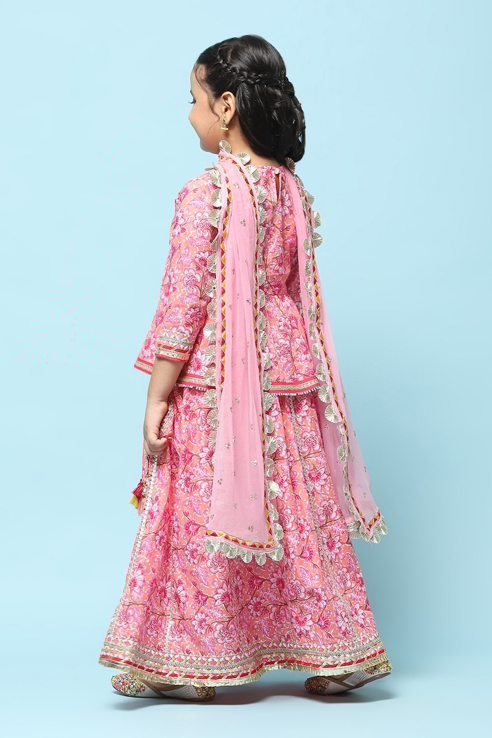 Peach Cotton Short Kurta Printed Suit Set image number 5