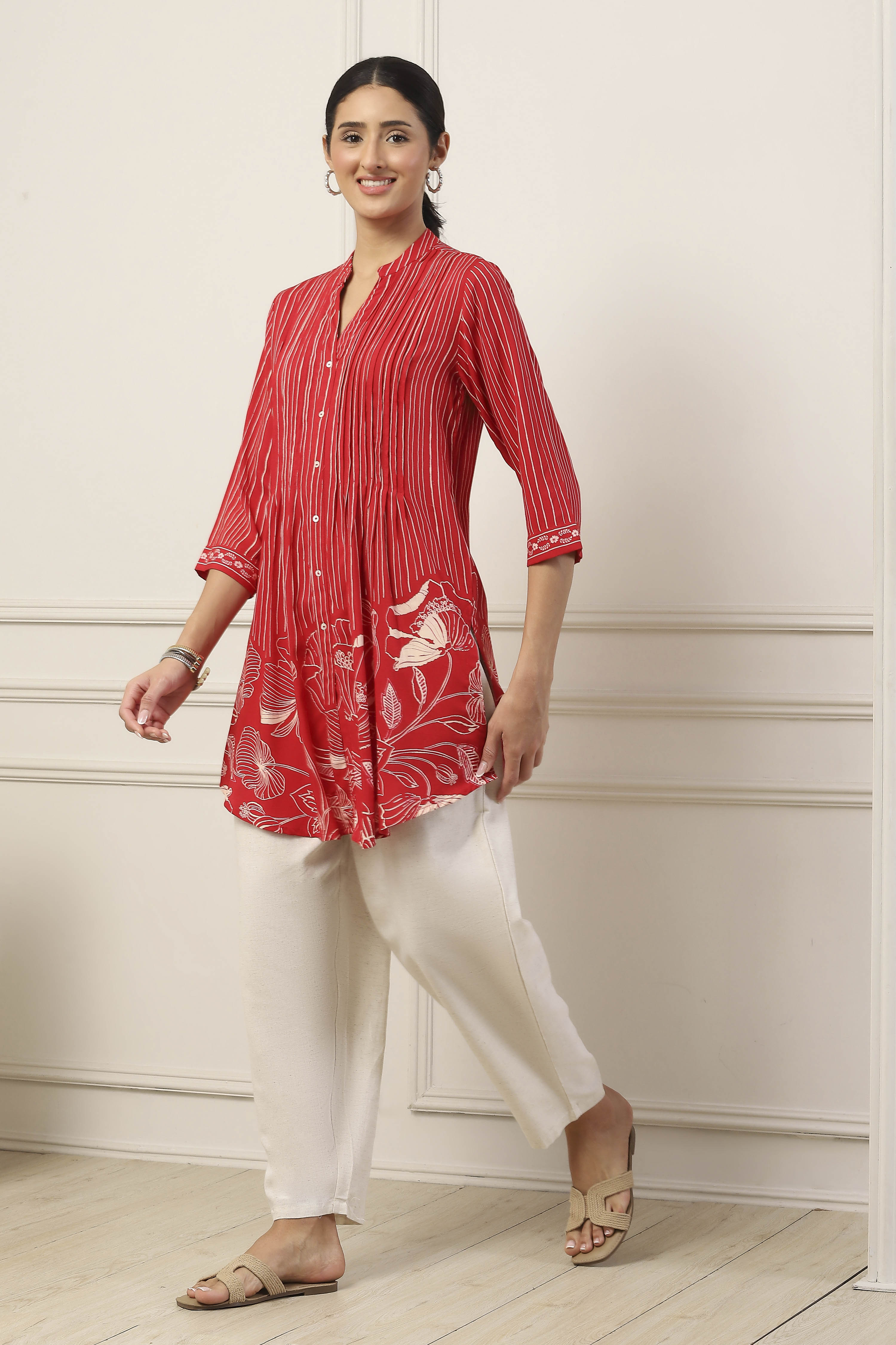 Red Viscose Rayon Straight Tunic image number 2