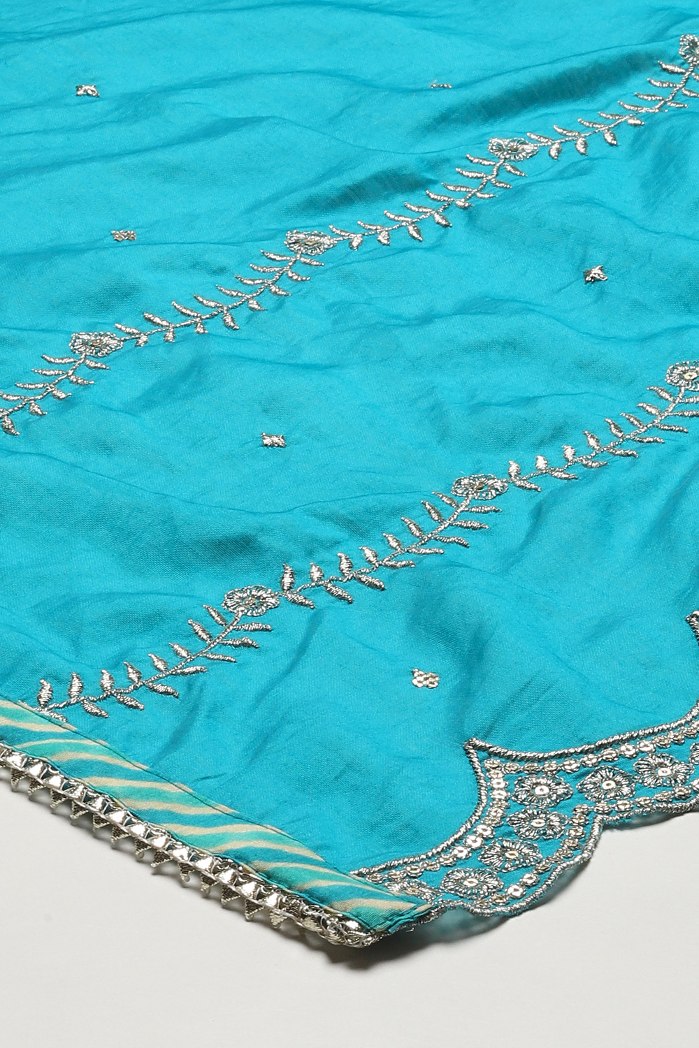 Blue Modal Machine Embroidered Unstitched Suit Set image number 4